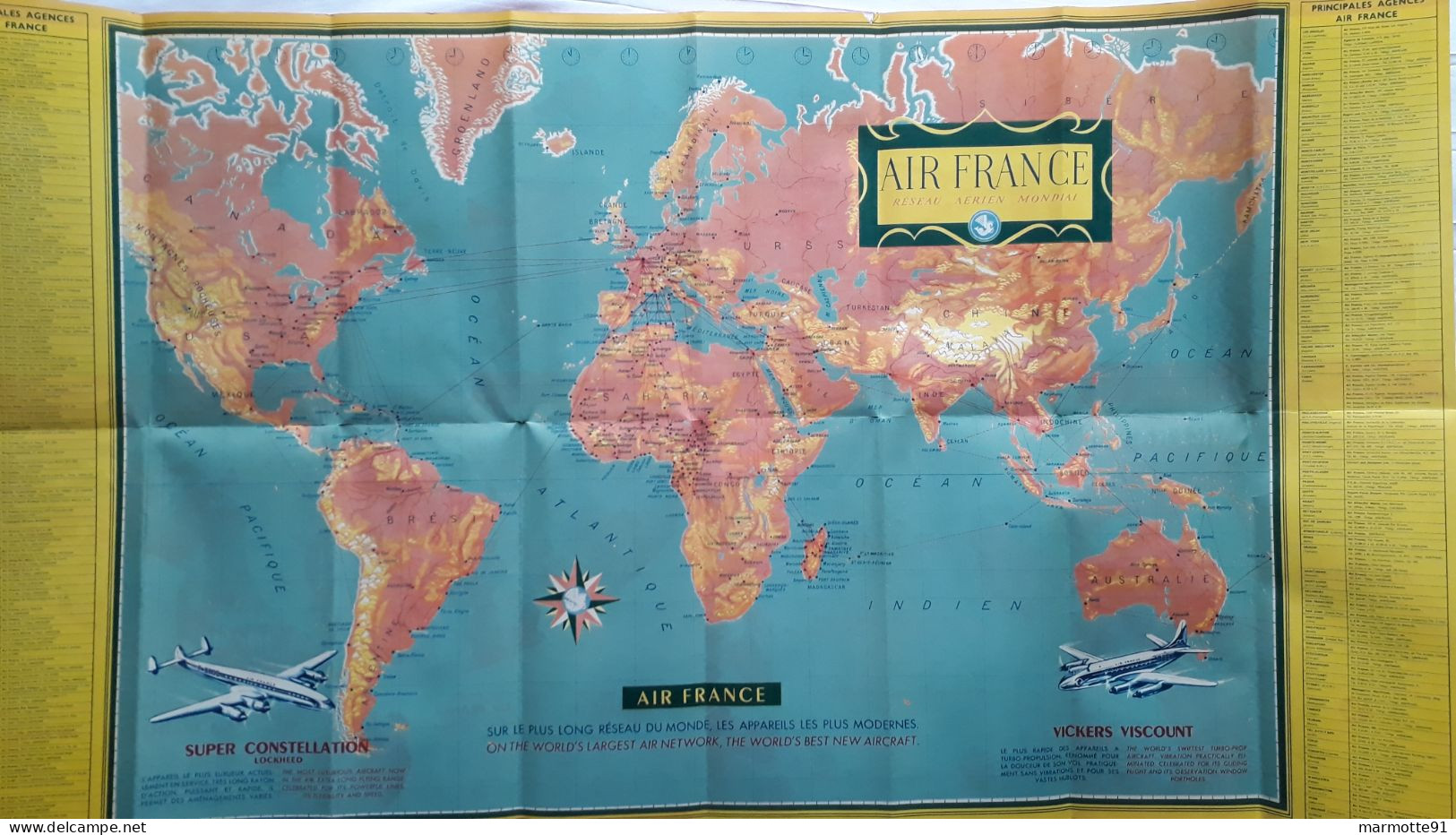 AIR FRANCE CARTE PLUS GRAND RESEAU DU MONDE AVIATION CIVILE 1955 ??? - Poster