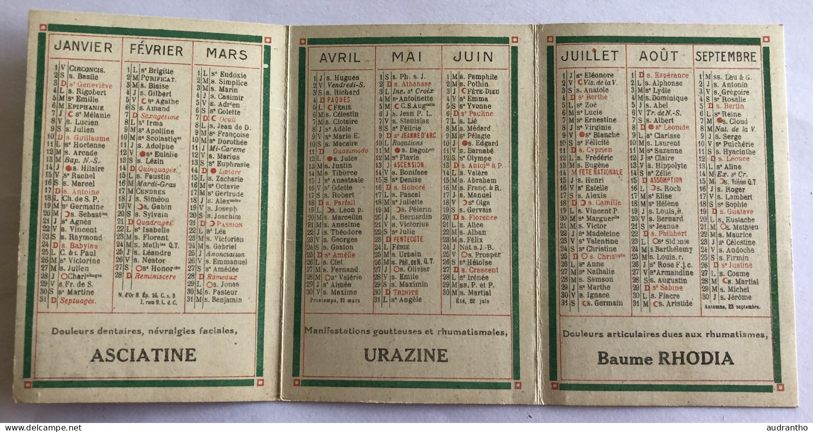 Petit Calendrier Publicitaire 1926 - Laboratoire Des Produits Usines Du Rhône  UPR Saint Fons - Aspirine - Infirmière - Kleinformat : 1921-40