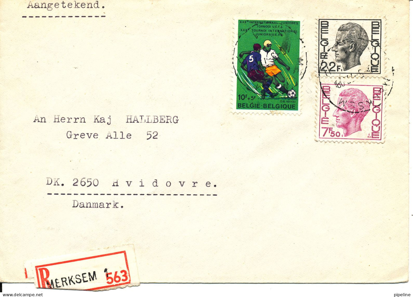 Belgium Registered Cover Sent To Denmark Merksem 16-5-1977 Topic Stamp Football Soccer - Covers & Documents