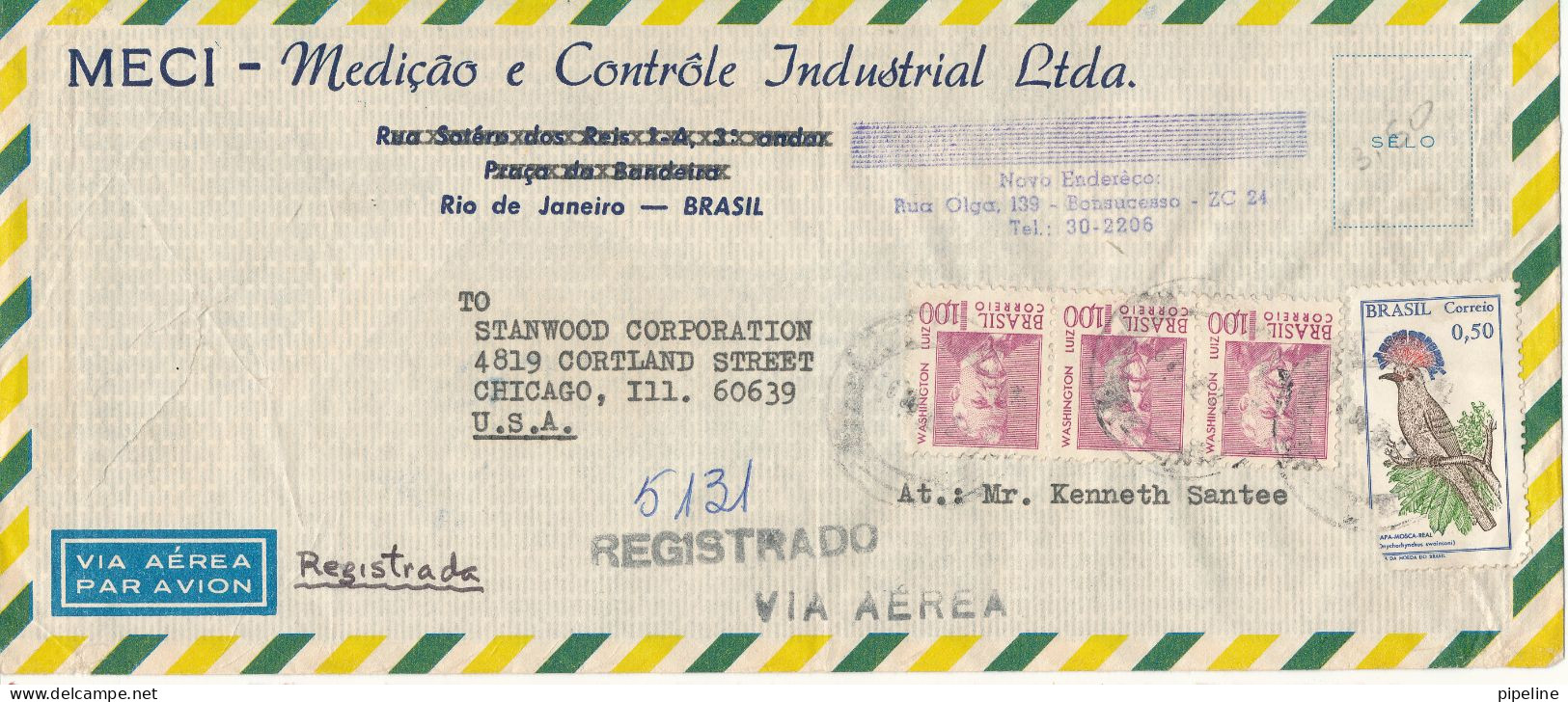 Brazil Registered Air Mail Cover Sent To USA 9-3-1969 (the BIRD Stamp Is Damaged) - Poste Aérienne