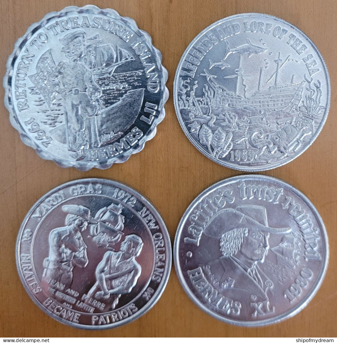 Lot Of 4 USA Mardi Gras Tokens - Pirates, Sailing Ships, Shipwrecks - Otros & Sin Clasificación