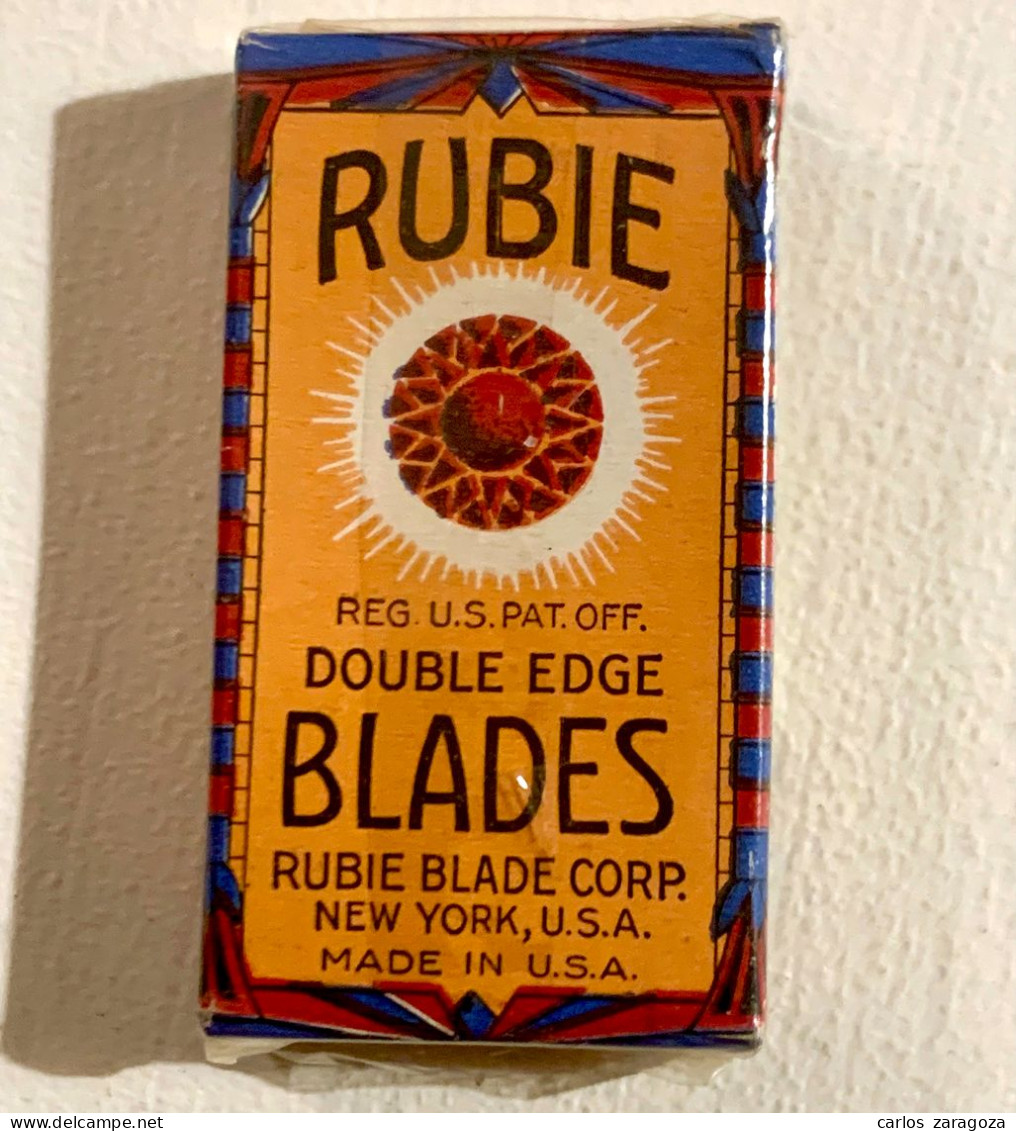 RUBIE Double Edge—Made In USA—5 Vintage Razor Blades—UNOPENED BOX / Antiguas Cuchillas De Afeitar, Nuevas - Scheermesjes