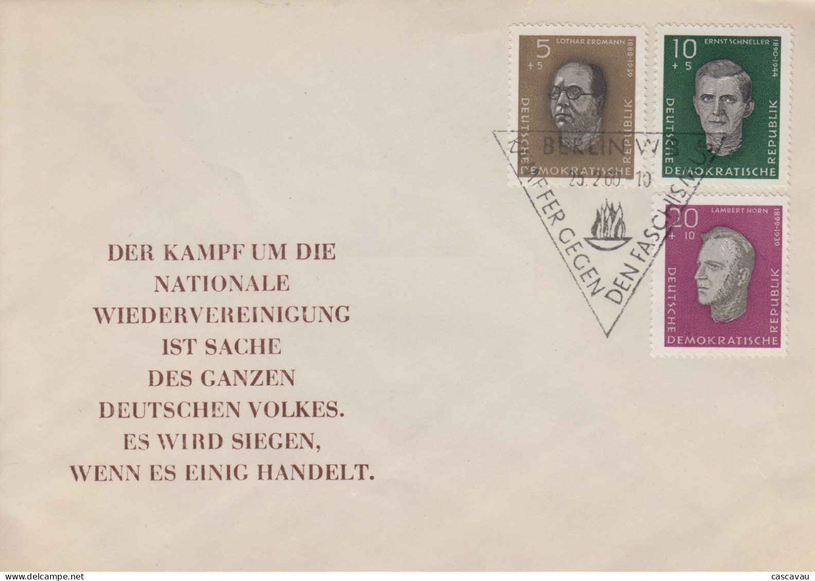 Enveloppe  FDC  1er  Jour  ALLEMAGNE   DDR     Antifascistes  De   SACHSENHAUSEN   1960 - 1950-1970