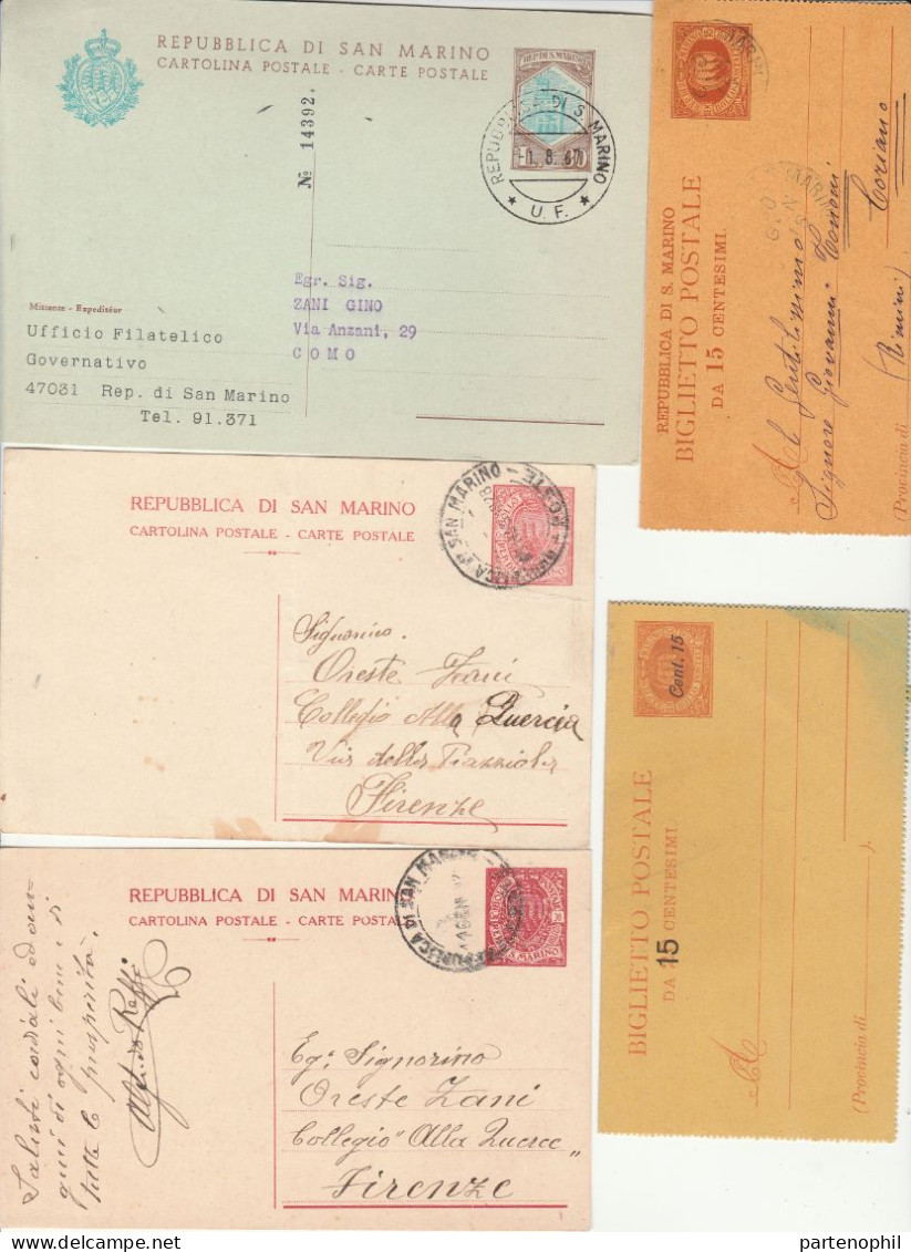 671 - San Marino - Interi Postali - 1882-1945 Piccola Collezione Di 16 Intero E Biglietto, La Maggior Parte Usati Ed In - Entiers Postaux