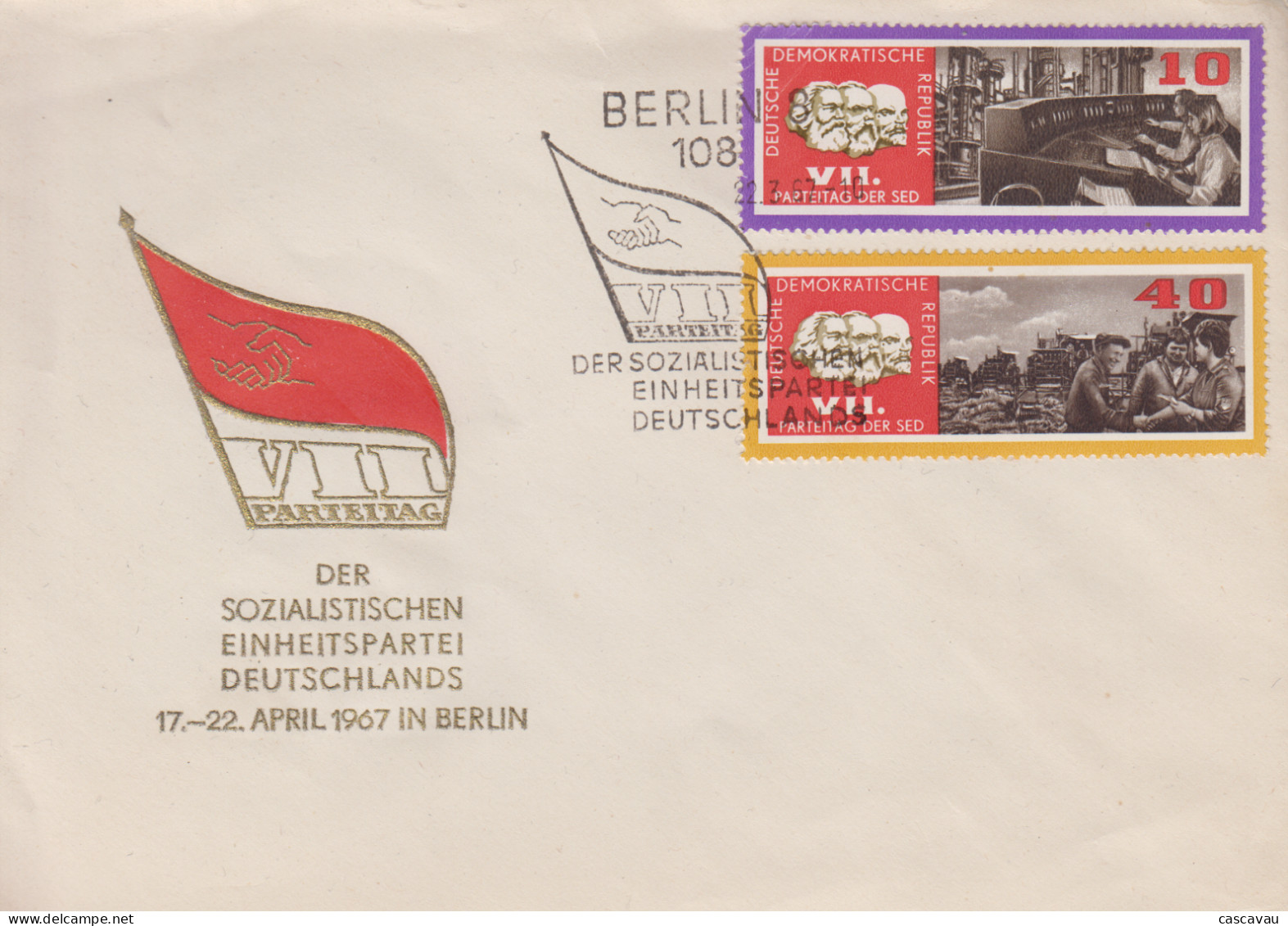 Enveloppe  FDC  1er  Jour  ALLEMAGNE   DDR     7éme  Congrés  Du   Parti  Socialiste  Unitaire  Allemand    1967 - 1950-1970