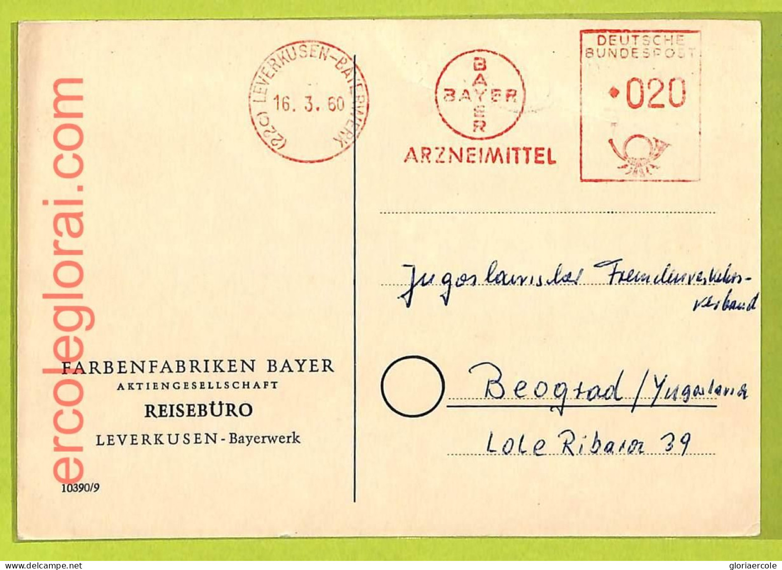 Af9858 - GERMANY - POSTAL HISTORY - Postcard - 1960, MEDICINE Chemist - Medicina