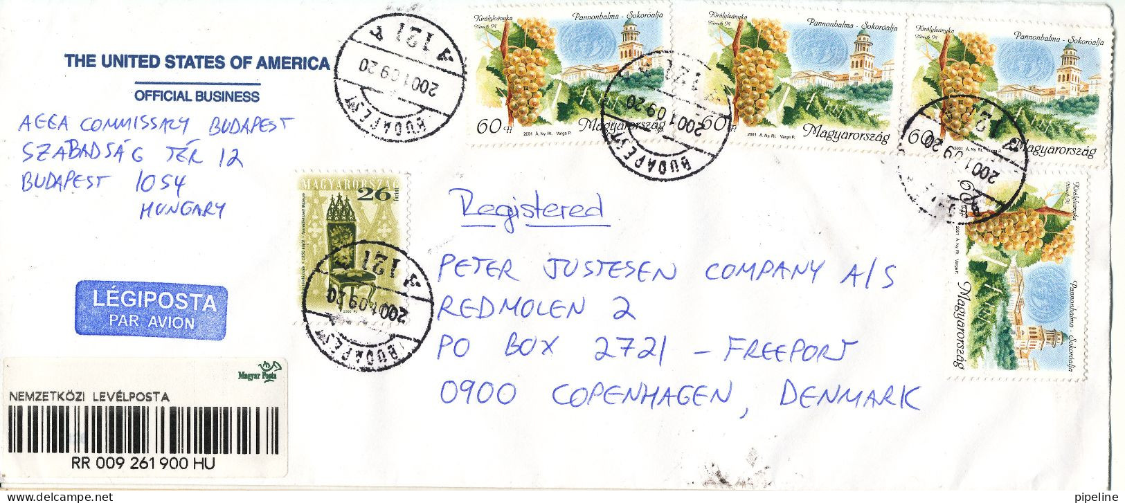 Hungary Registered Cover Sent Air Mail To Denmark 20-9-2001 Topic Stamps (sent From The Embassy Of USA Budapest) See Sca - Lettres & Documents