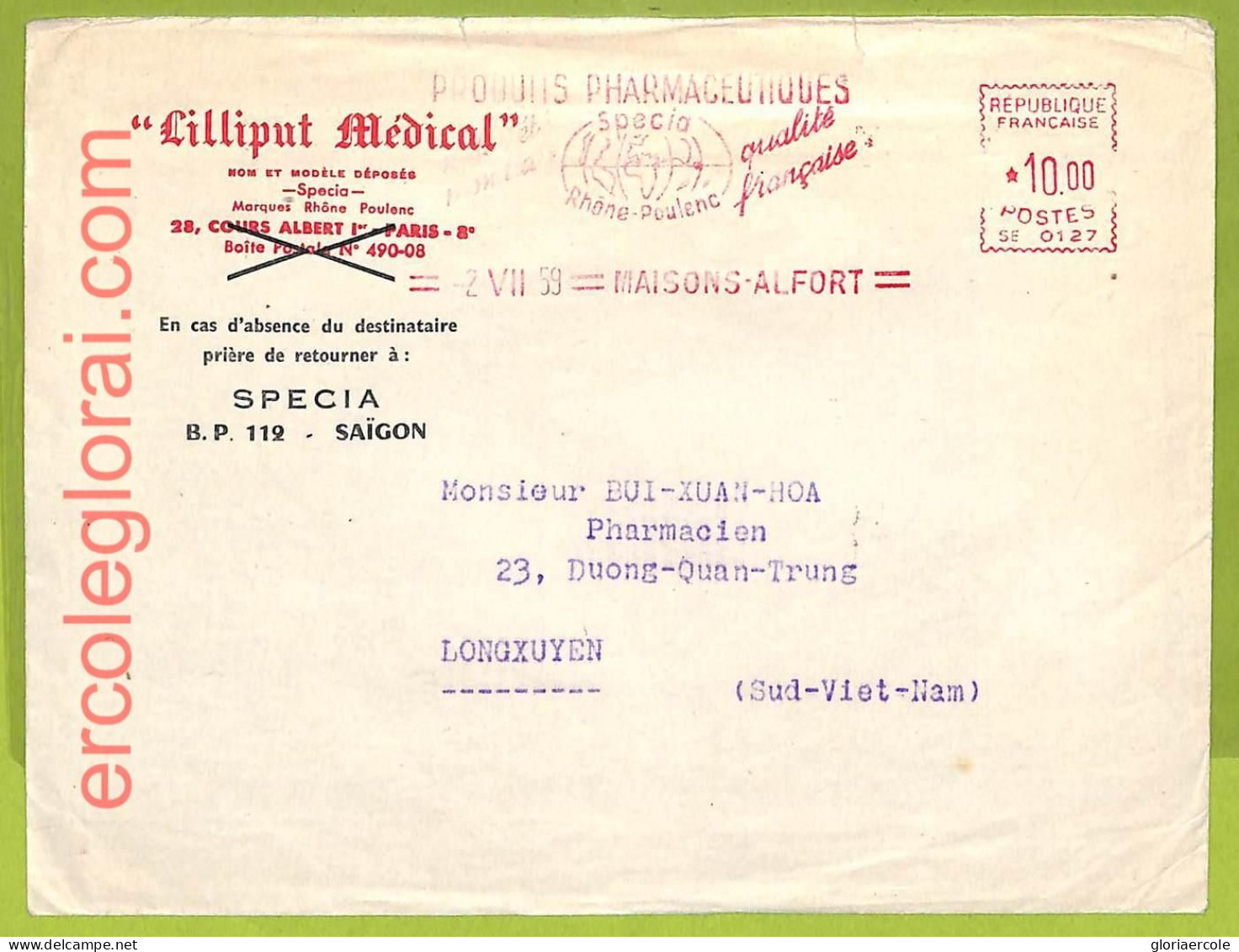 Af9859 - FRANCE - POSTAL HISTORY - COVER - 1959, MEDICINE Chemist - Medicina