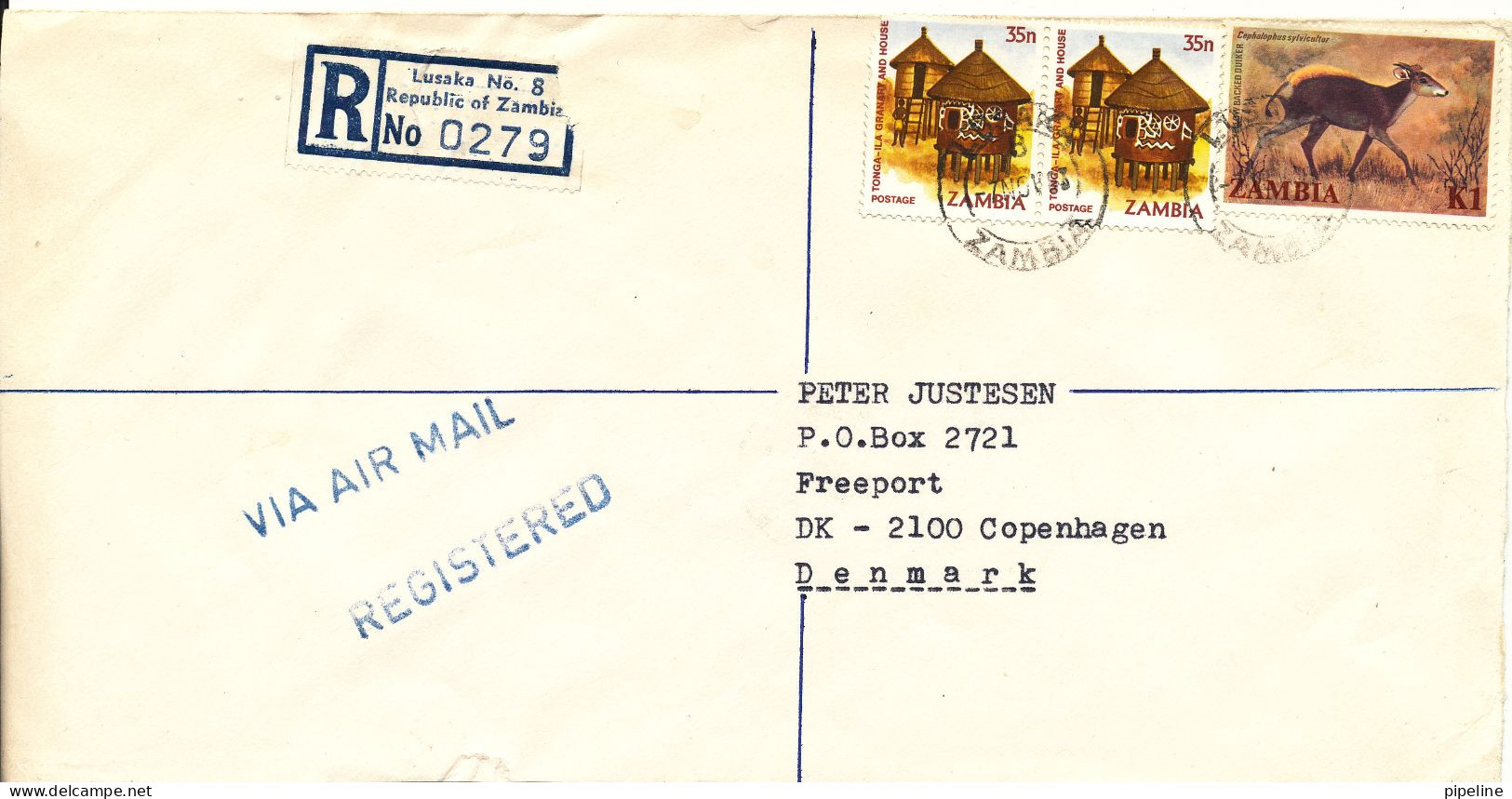 Zambia Registered Cover Sent To Denmark 7-12-1983 Topic Stamps (from The Embassy Of Czechoslovakia Lusaka) - Zambia (1965-...)