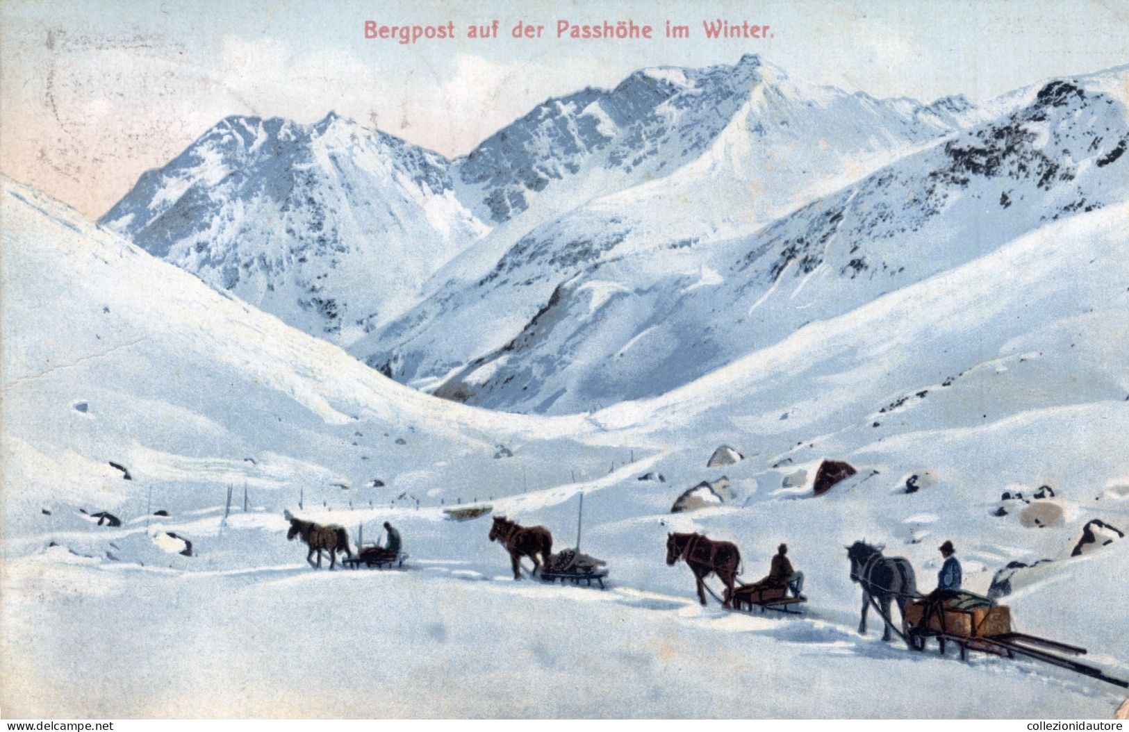 BERGPOST AUF DER PASSHÖHE IM WINTER - CARTOLINA FP SPEDITA NEL 1908 - Berg