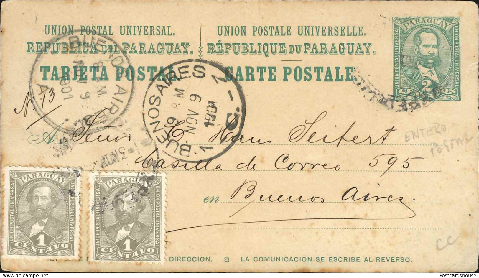 PARAGUAY 1901 ESTANCIA RAMOS PUERTO MAX ENTERO POSTAL PMK BUENOS AIRES - Paraguay