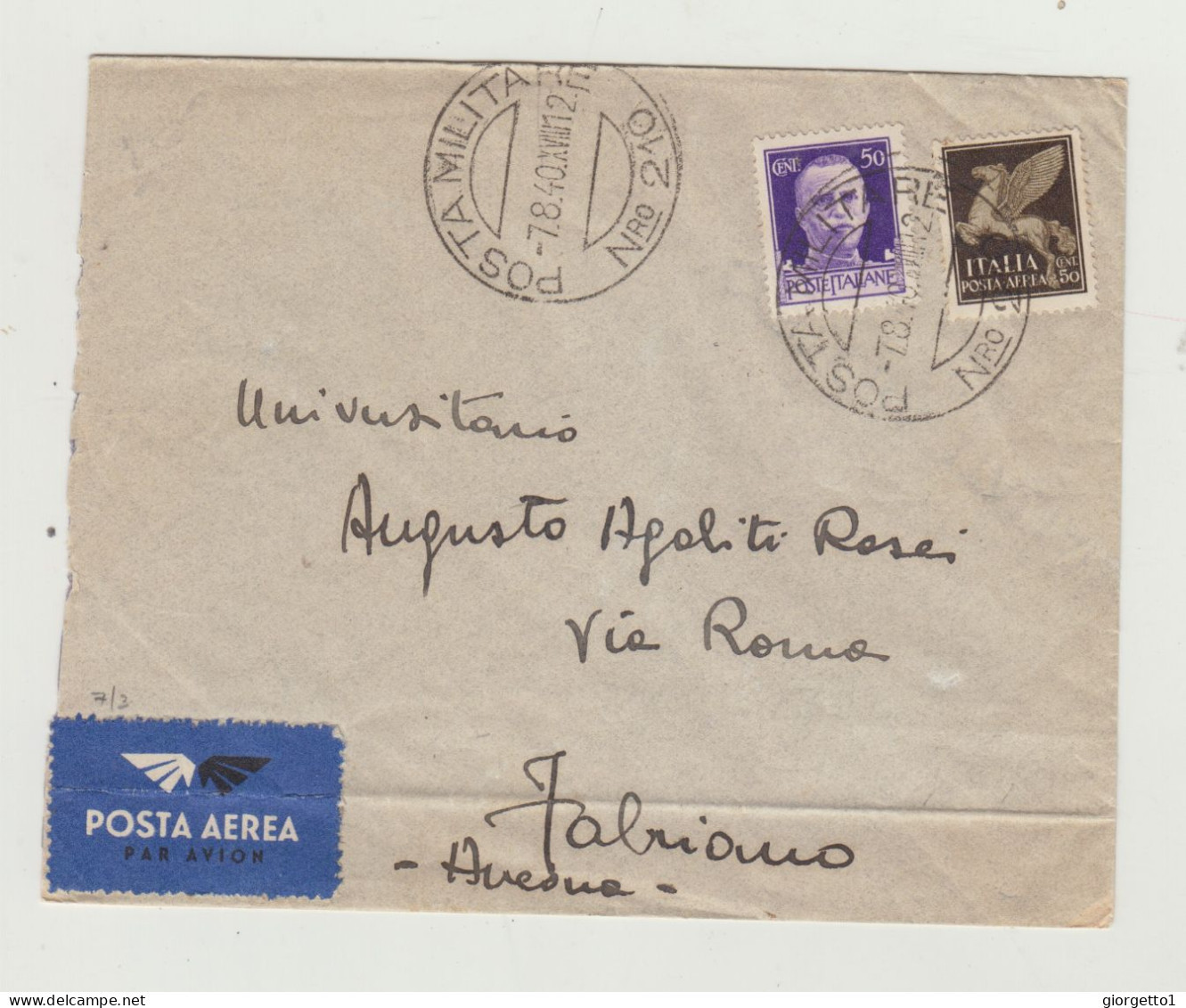 BUSTA SENZA LETTERA - POSTA MILITARE 210 DEL 1940 - POSTA AEREA VERSO ANCONA WW2 - Marcophilie (Avions)