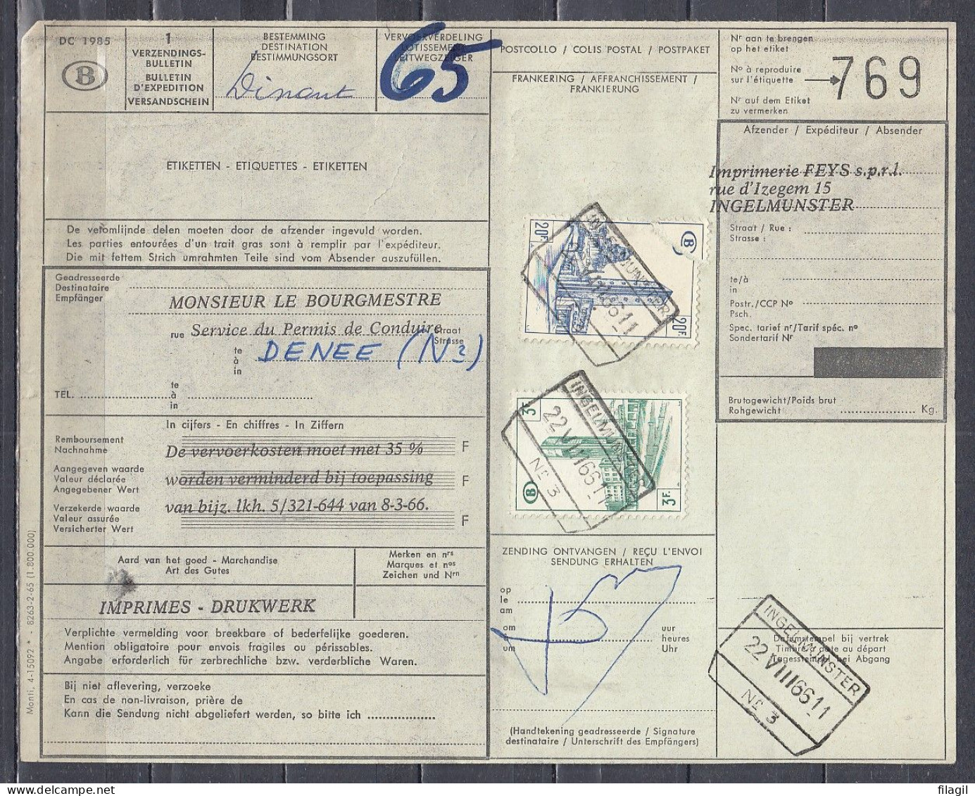 Vrachtbrief Met Stempel INGELMUNSTER N°3 - Documents & Fragments