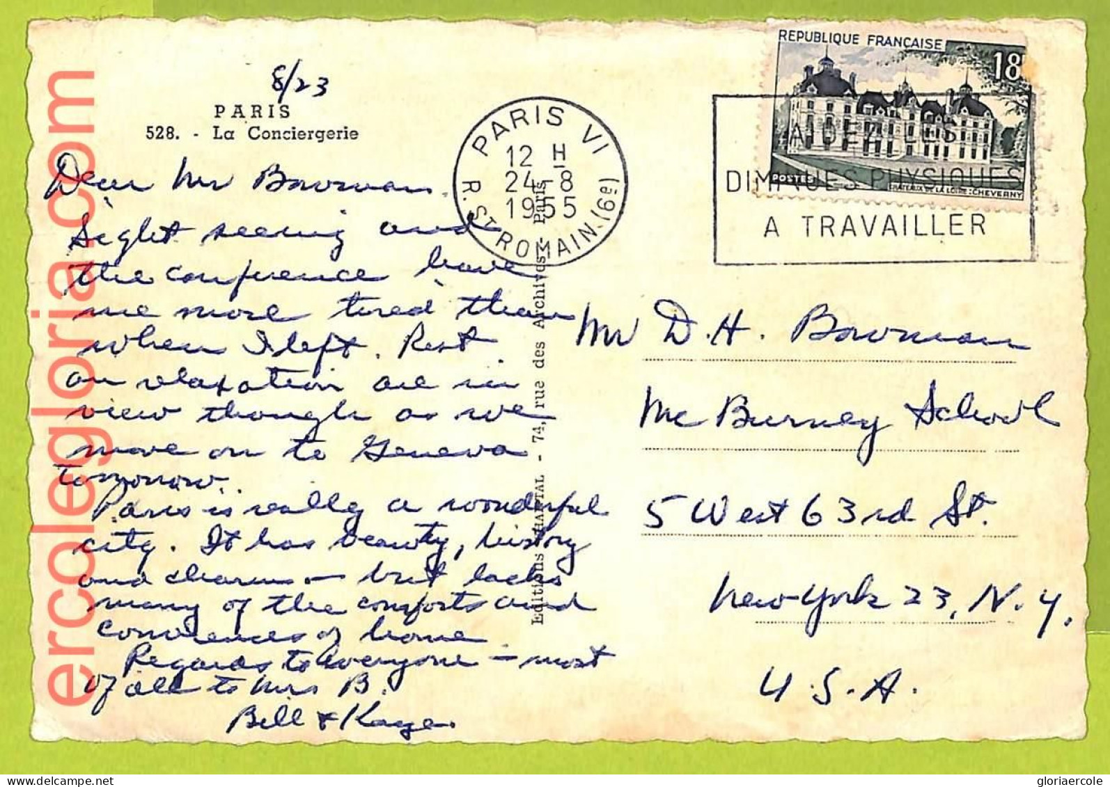 Af9882 - FRANCE - POSTAL HISTORY - Postcard - 1955, MEDICINE Disabled - Medicina