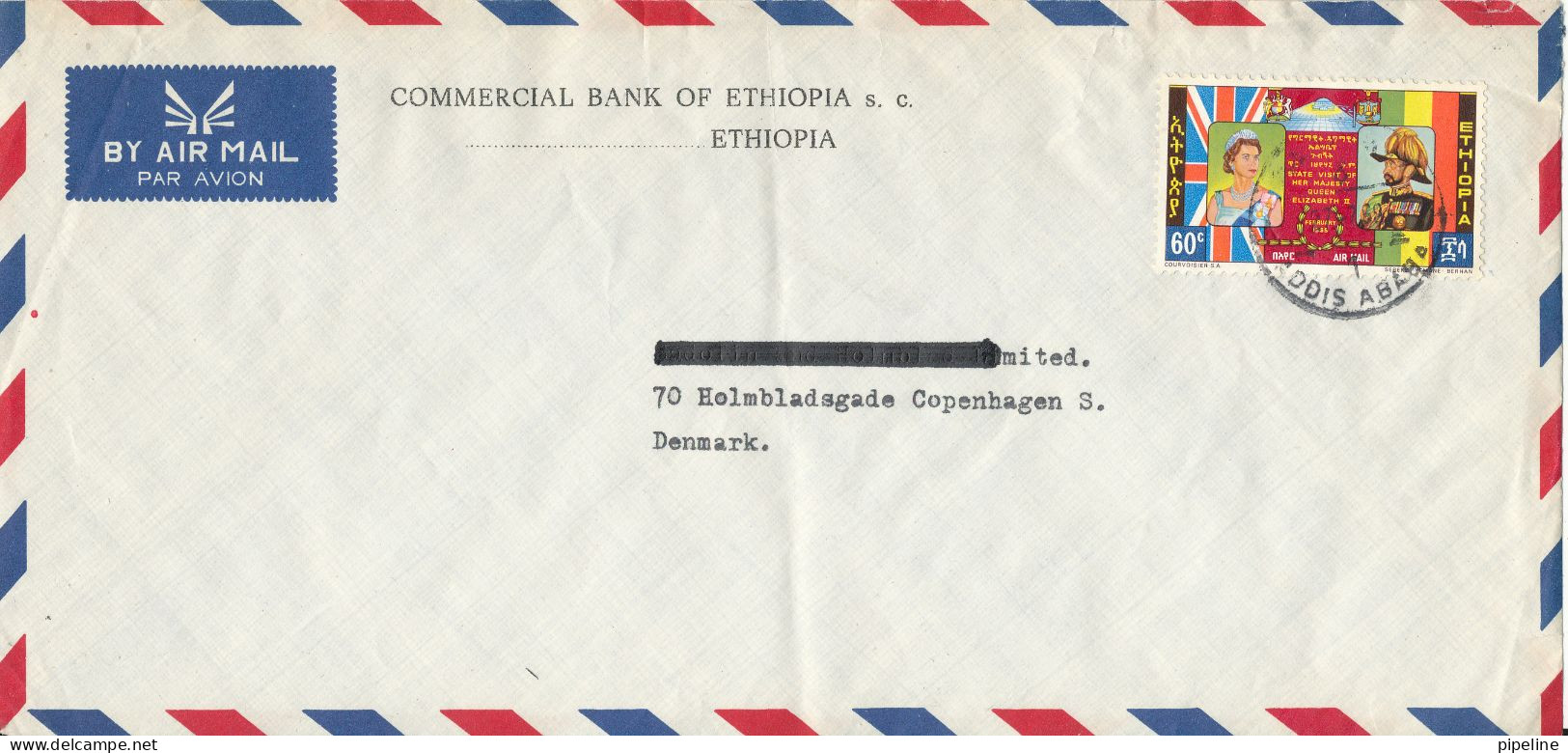 Ethiopia Air Mail Cover Sent To Denmark Single Franked - Etiopia