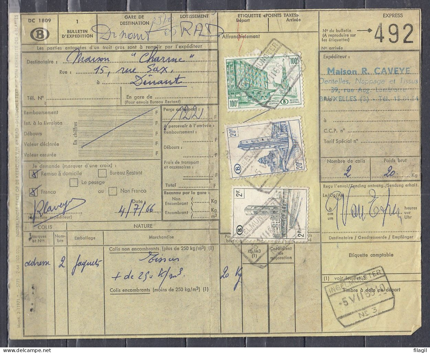 Vrachtbrief Met Stempel INGELMUNSTER N°1 - Documenten & Fragmenten