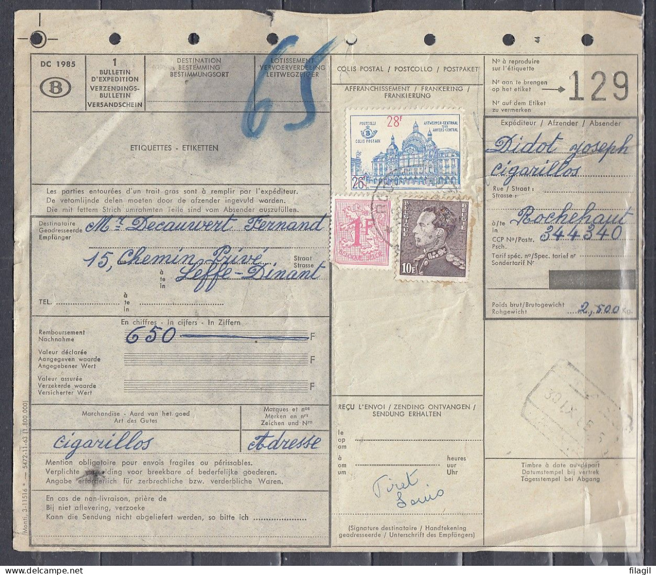 Vrachtbrief Met Stempel ROCHEHAUT (sterstempel) - Documents & Fragments