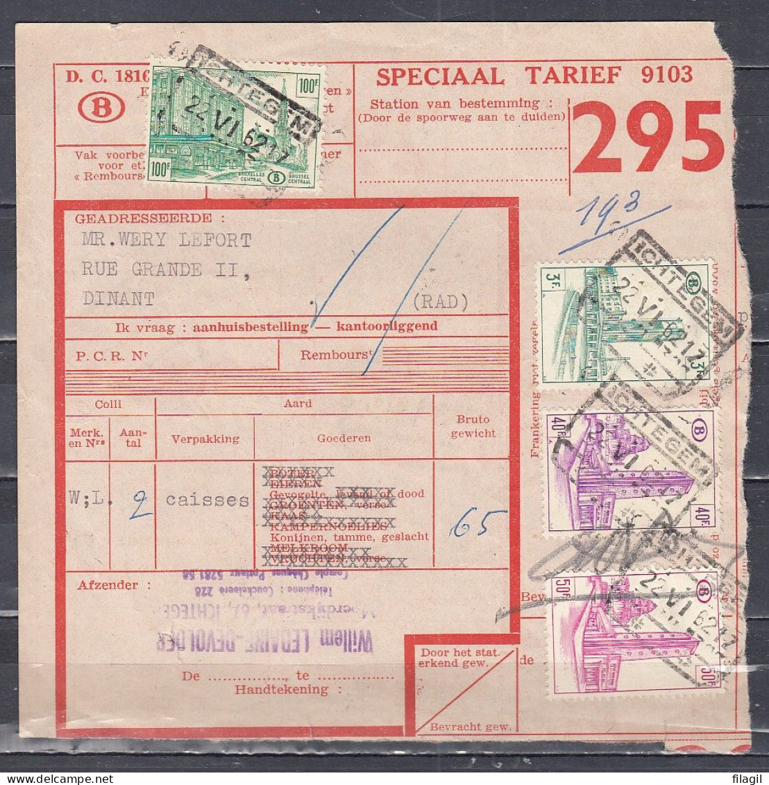 Vrachtbrief Met Stempel ICHTEGEM Speciaal Tarief - Documents & Fragments