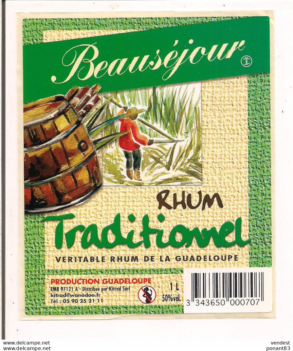 Etiquette  Rhum Traditionnel Beauséjour -  50° 1L.-  Véritable Rhum De La GUADELOUPE - - Rum