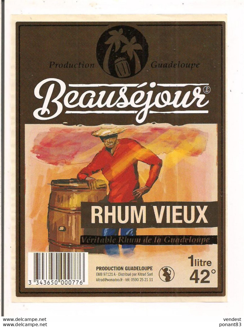 Etiquette  Rhum Vieux Beauséjour -  42° -  GUADELOUPE - - Rhum