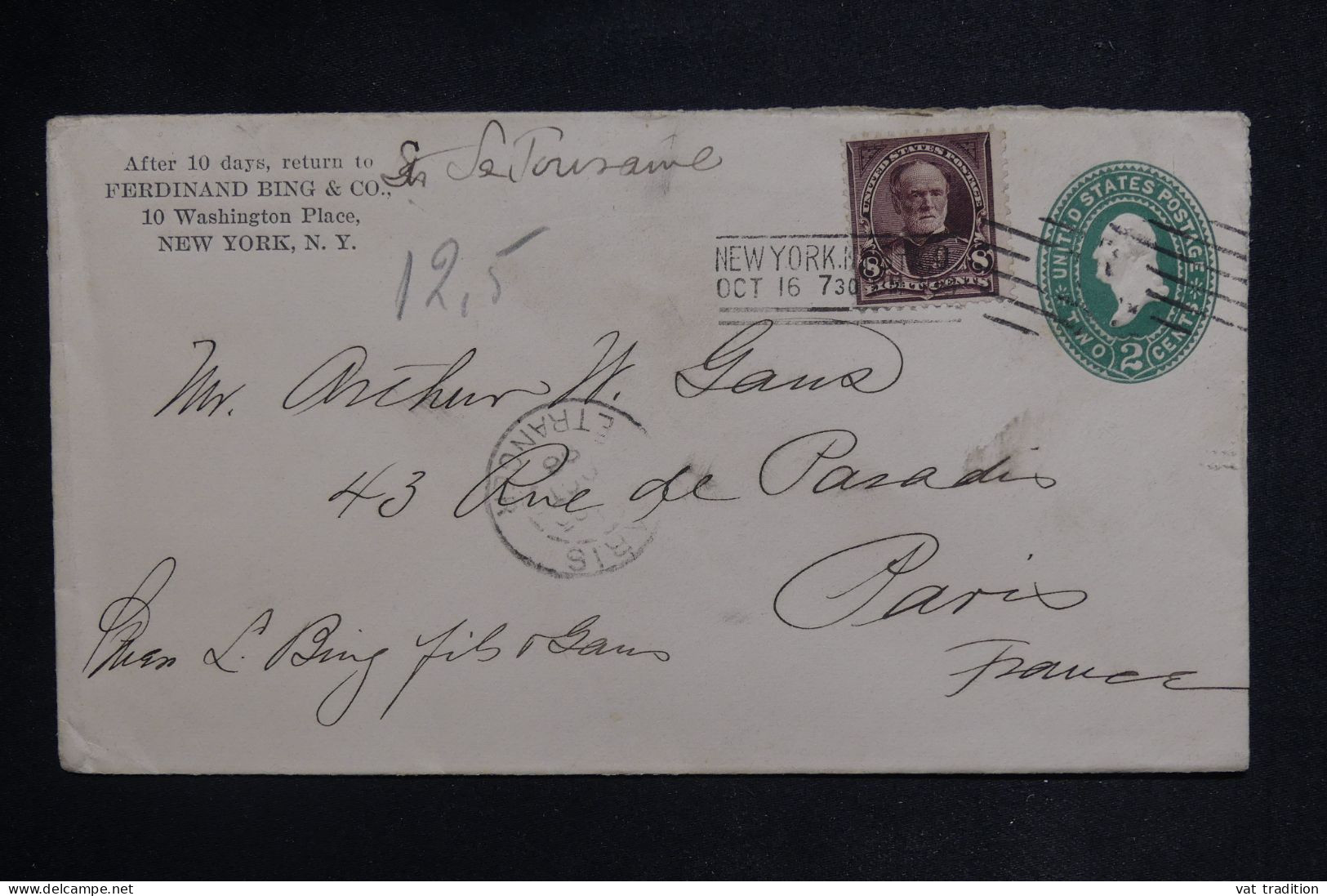 ETATS UNIS - Entier Postal + Complément De New York Pour La France En 1898 - L 150013 - ...-1900