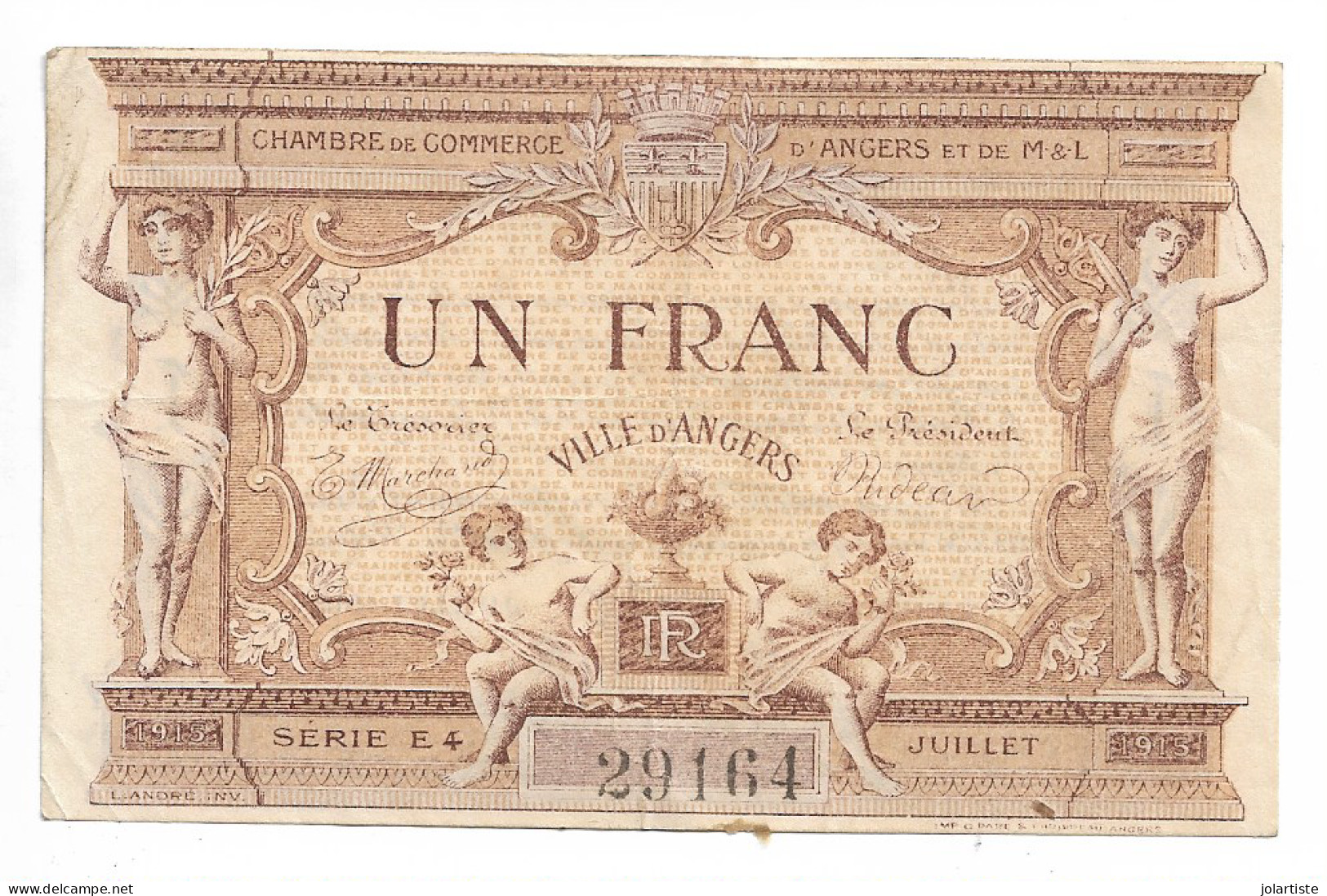 Chambre  De Commerce D Angers Un Franc 1915 Dimension 117 Mm X 73 Mm N0166 - Chambre De Commerce