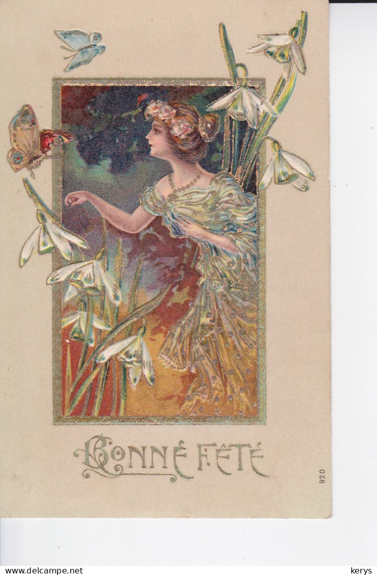 CPA  : Belle Dame Avec Une Robe Incrustée De Point D'or , En Relief, Entourée De Papillons Et De Fleurs - San Valentino