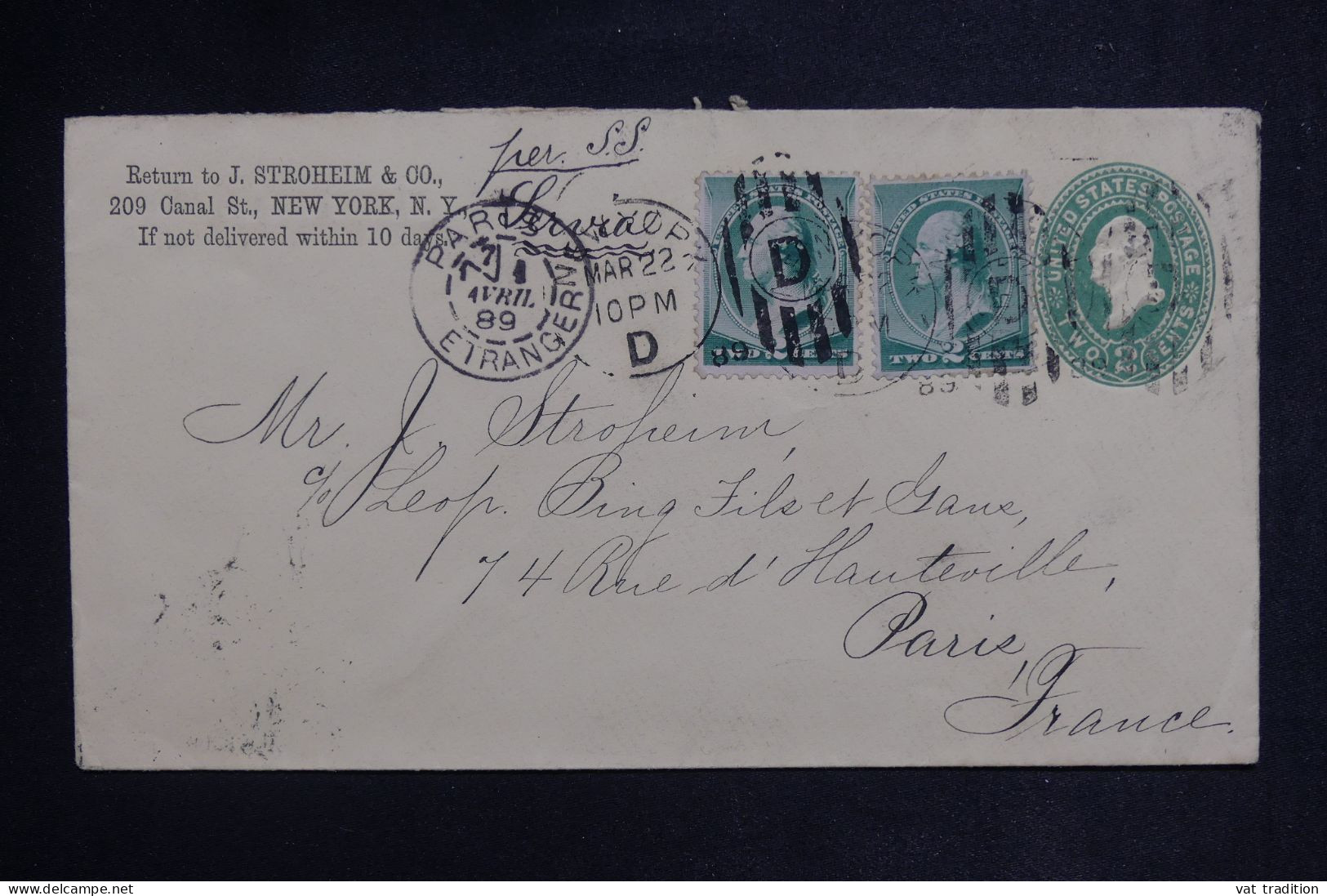 ETATS UNIS - Entier Postal + Compléments De New York Pour La France En 1889 - L 150016 - ...-1900