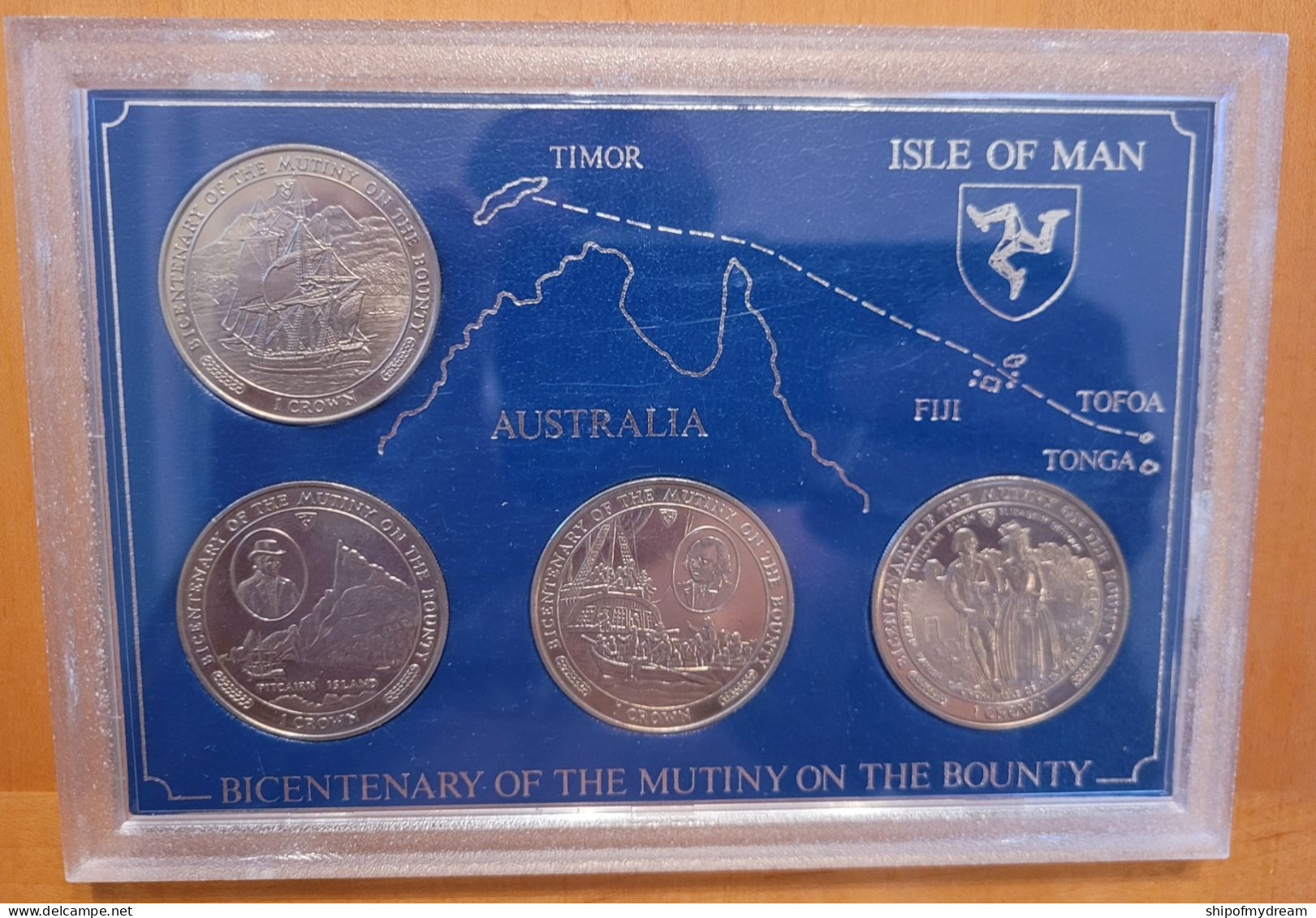 Isle Of Man Set 4x Crowns 1989. Munity Of Bounty. UNC. Acrylic Package. - Eiland Man