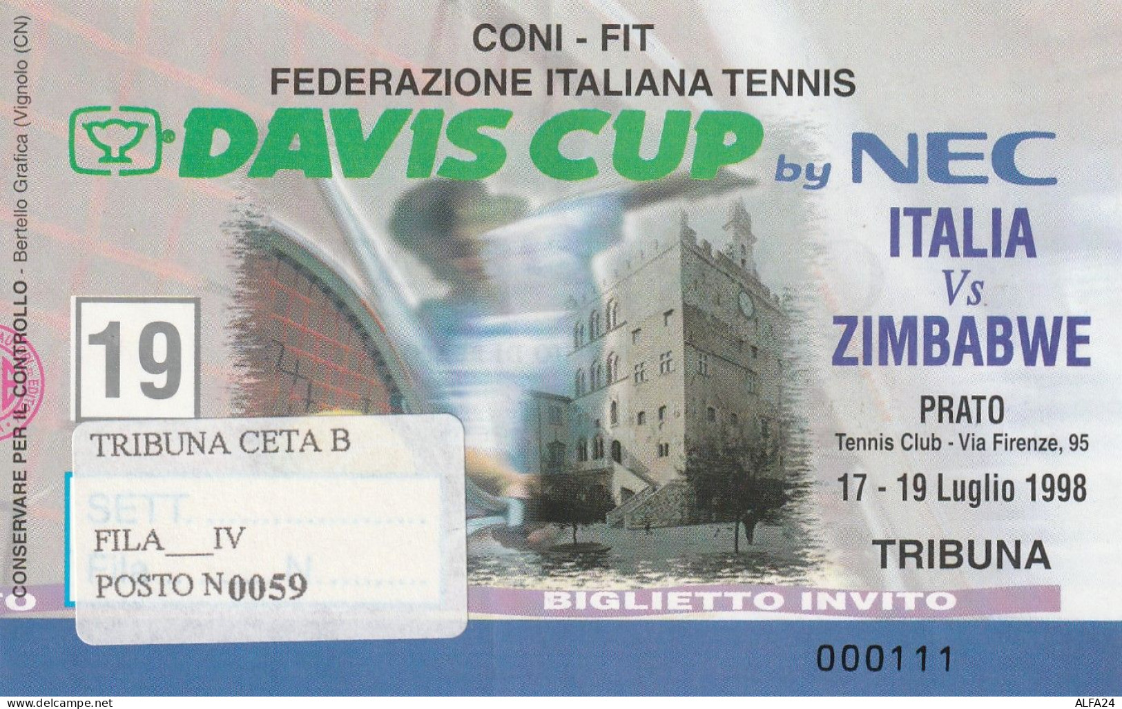 BIGLIETTO DAVIS CUP TENNIS 1998 (XT2259 - Biglietti D'ingresso