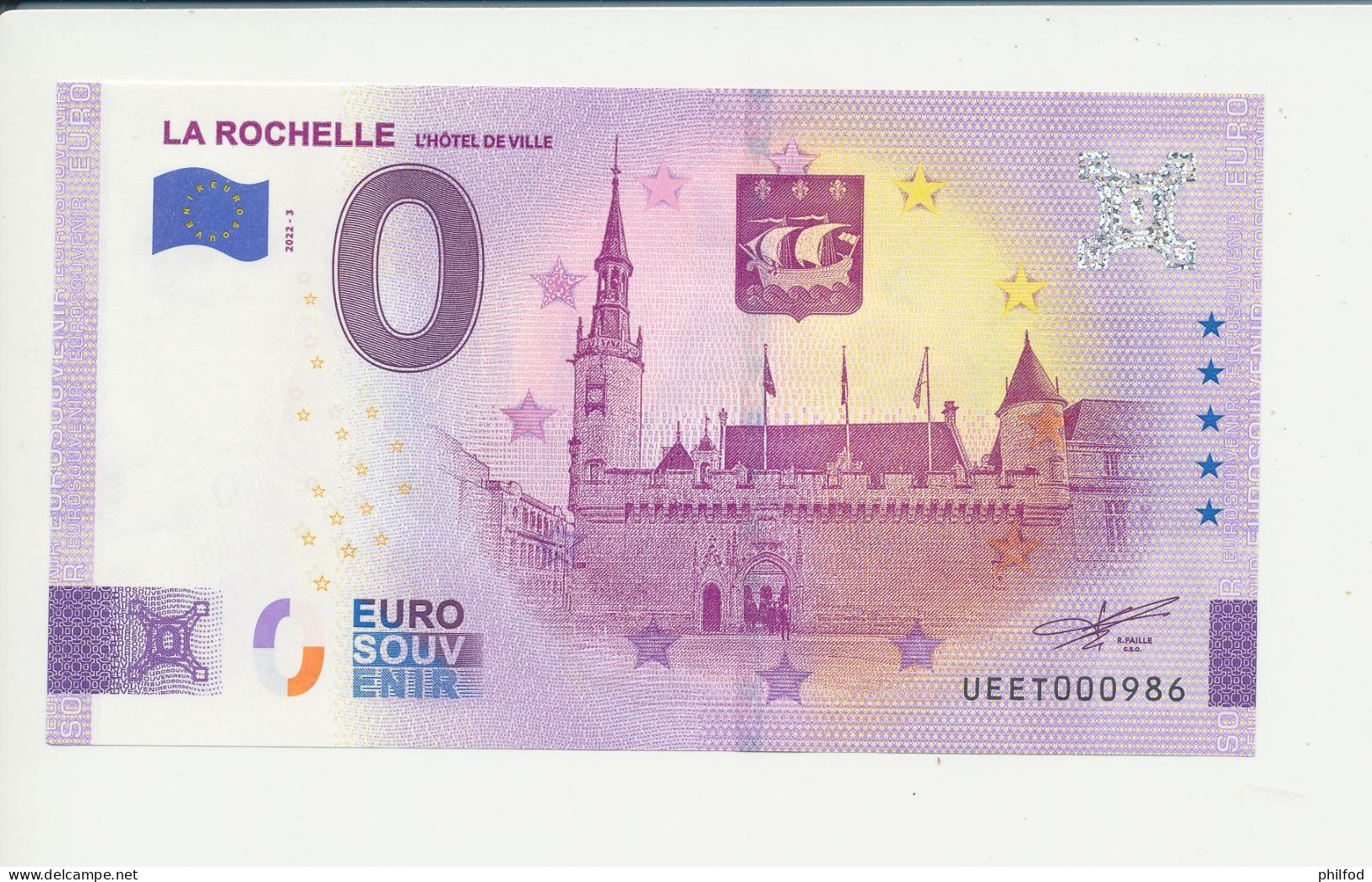 Billet Touristique  0 Euro  - LA ROCHELLE L'HÔTEL DE VILLE - UEET - 2022-3 -  N° 986 - Altri & Non Classificati