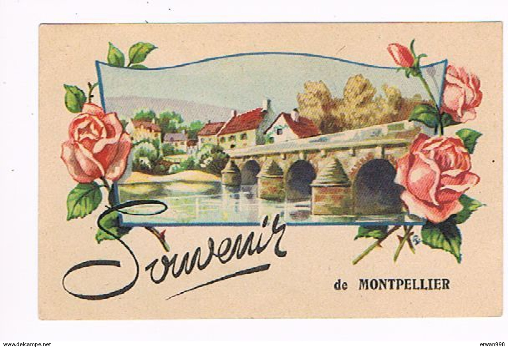 34 MONTPELLIER - Carte Postale "souvenir De Montpellier" Roses Et Pont  715 - Greetings From...