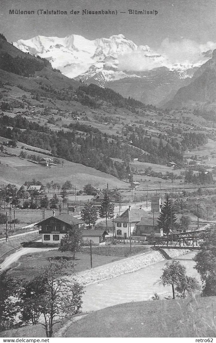 MÜLENEN ► Talstation Der Niesenbahn Mit Der Blümlisalp, Ca.1920 - Reichenbach Im Kandertal