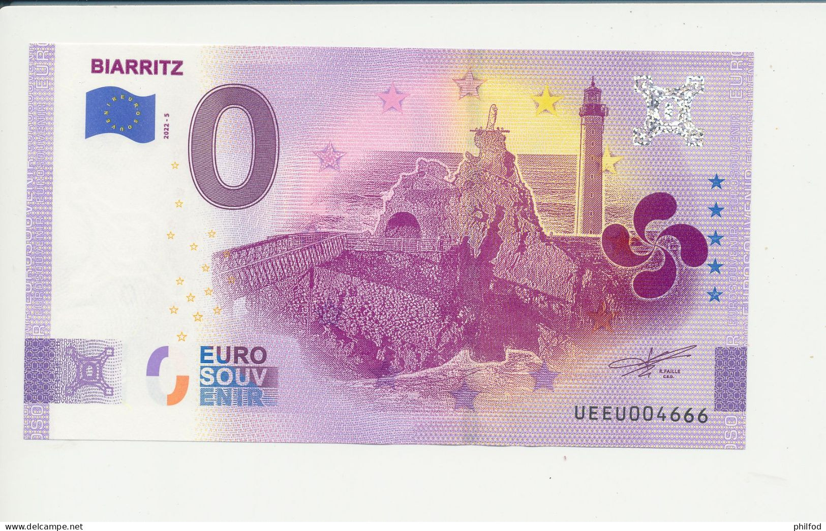 Billet Touristique  0 Euro  -BIARRITZ - UEEU - 2022-5 -  N° 4666 - Billet épuisé - Altri & Non Classificati