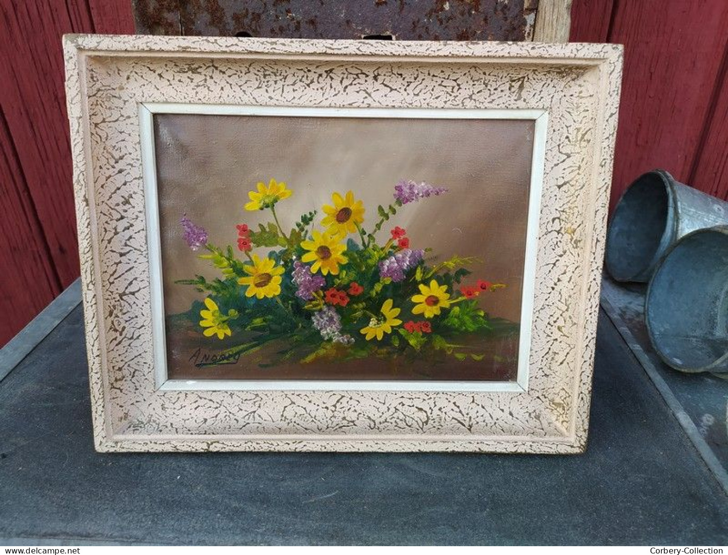 Ancien Tableau Nature Morte Bouquet De Fleurs Signé Andrey - Oelbilder