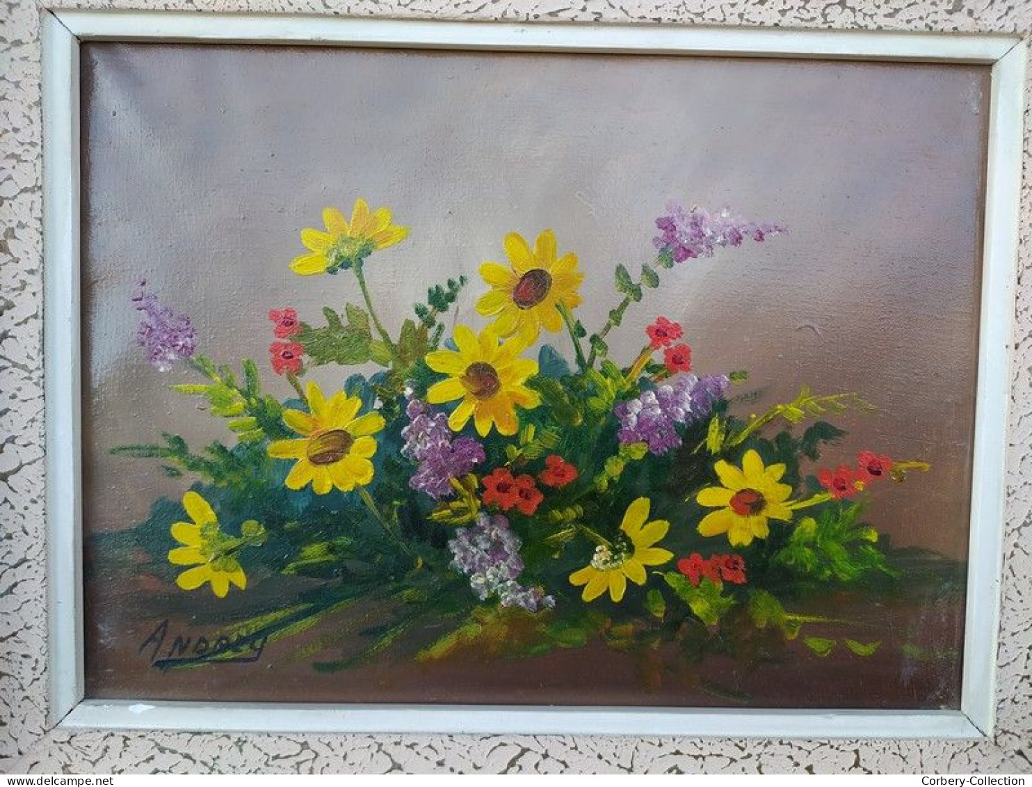Ancien Tableau Nature Morte Bouquet De Fleurs Signé Andrey - Oils