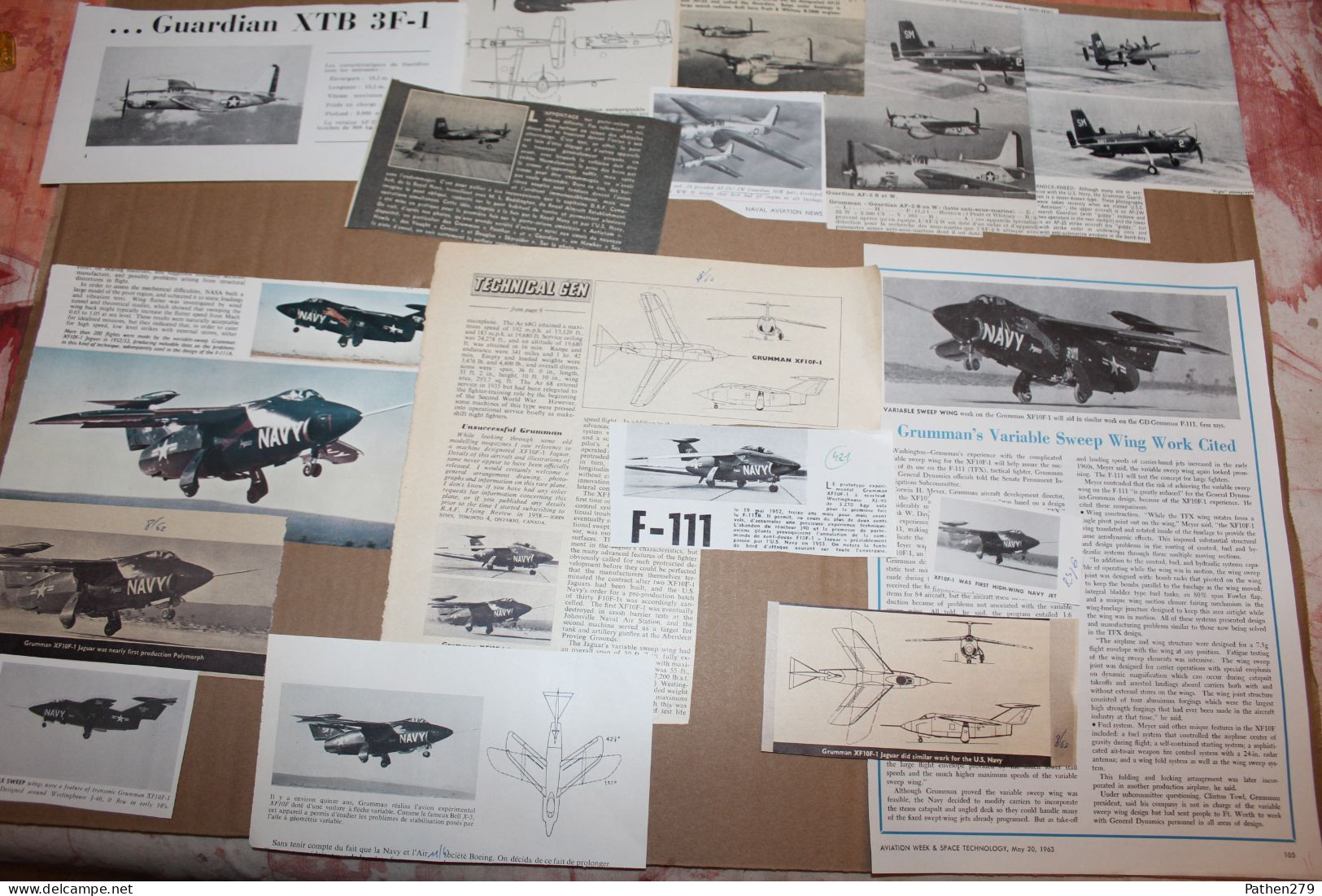 Lot 17g D'anciennes Coupures De Presse Des Aéronefs Américains Grumman AF2 Guardian Et XF10F-1 Jaguar - Aviazione