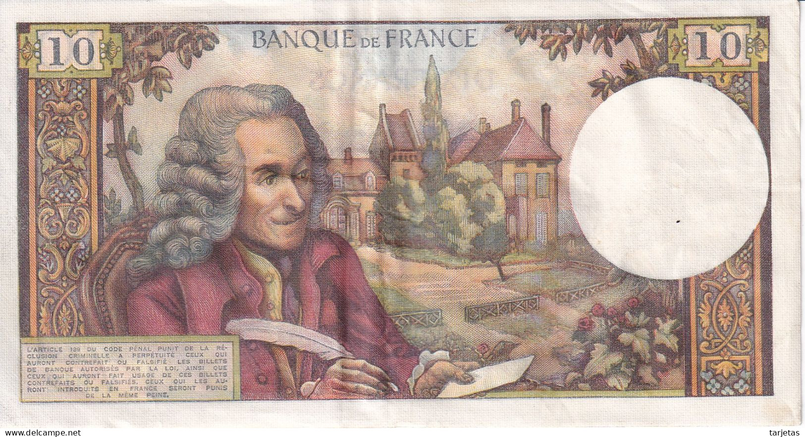 BILLETE DE FRANCIA DE 10 FRANCS DEL 2-8-1973 DE VOLTAIRE  (BANKNOTE) - 10 F 1963-1973 ''Voltaire''