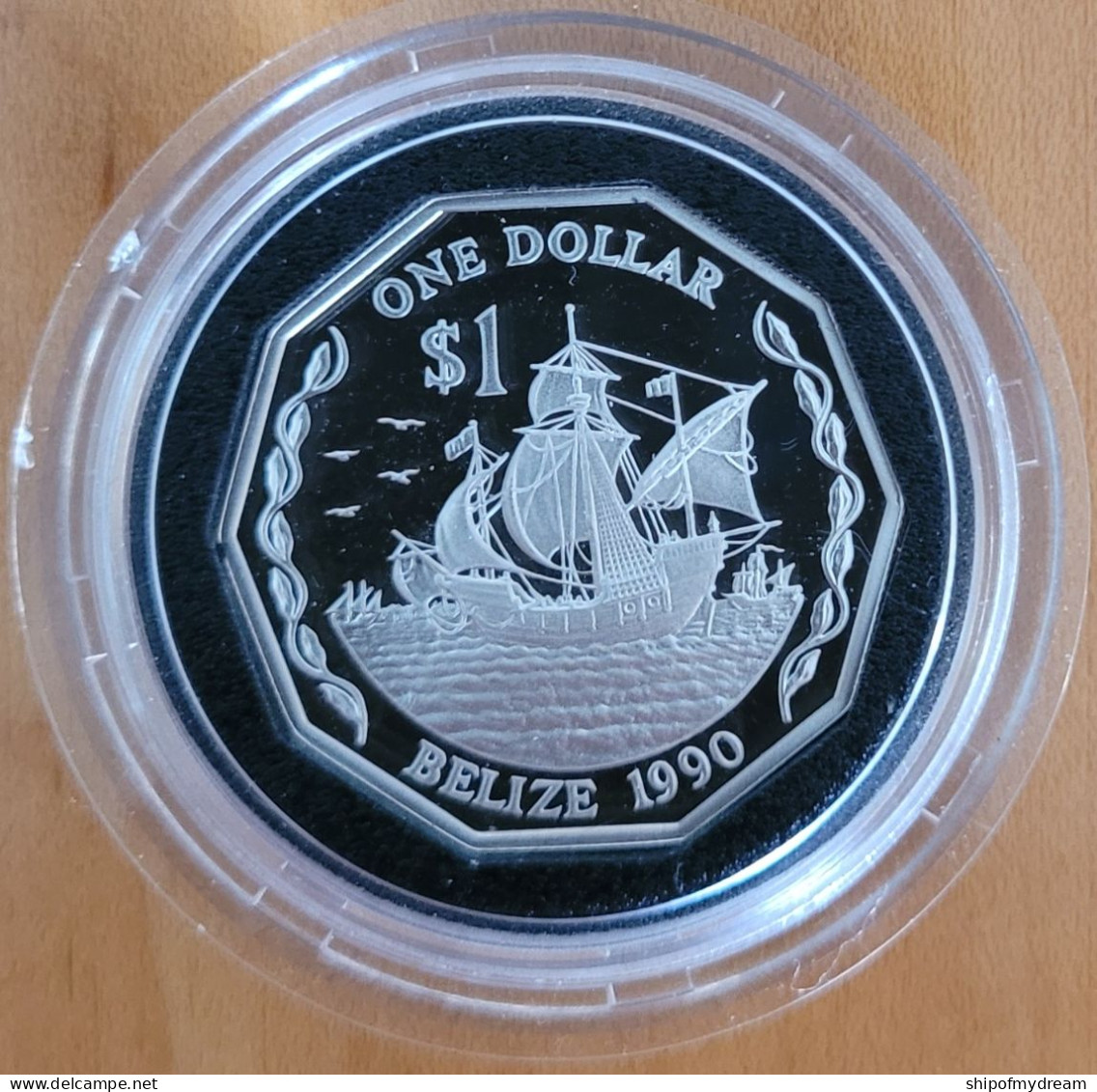 Belize Silver 1$ 1990. KM-99a. Columbus Ships. - Belize