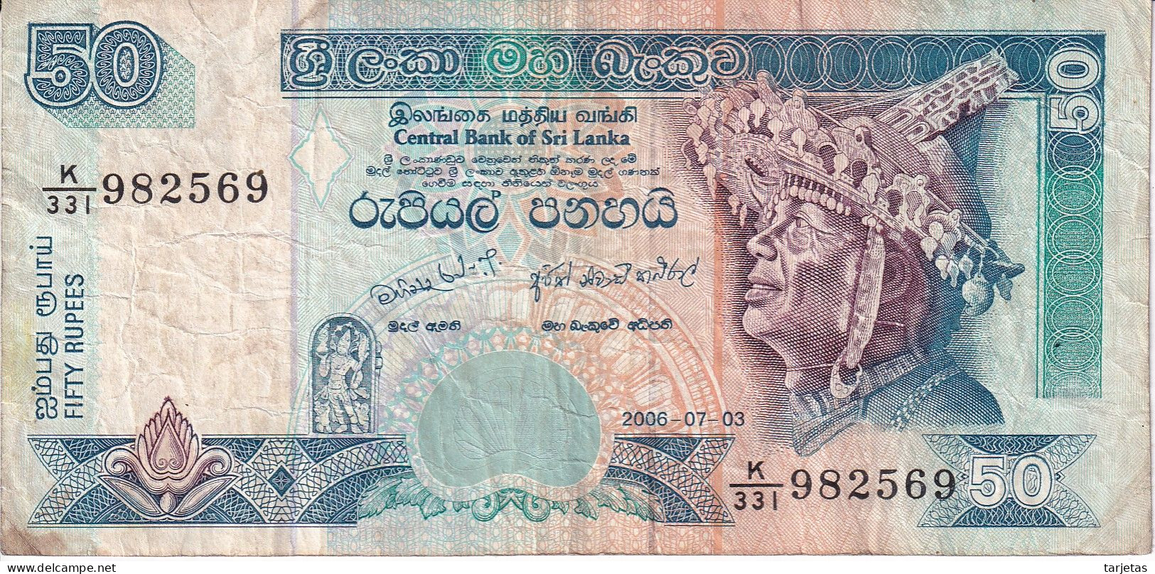 BILLETE DE SRY LANKA DE 50 RUPEES DEL AÑO 2006 (BANKNOTE) MARIPOSA - BUTTERFLY - Sri Lanka