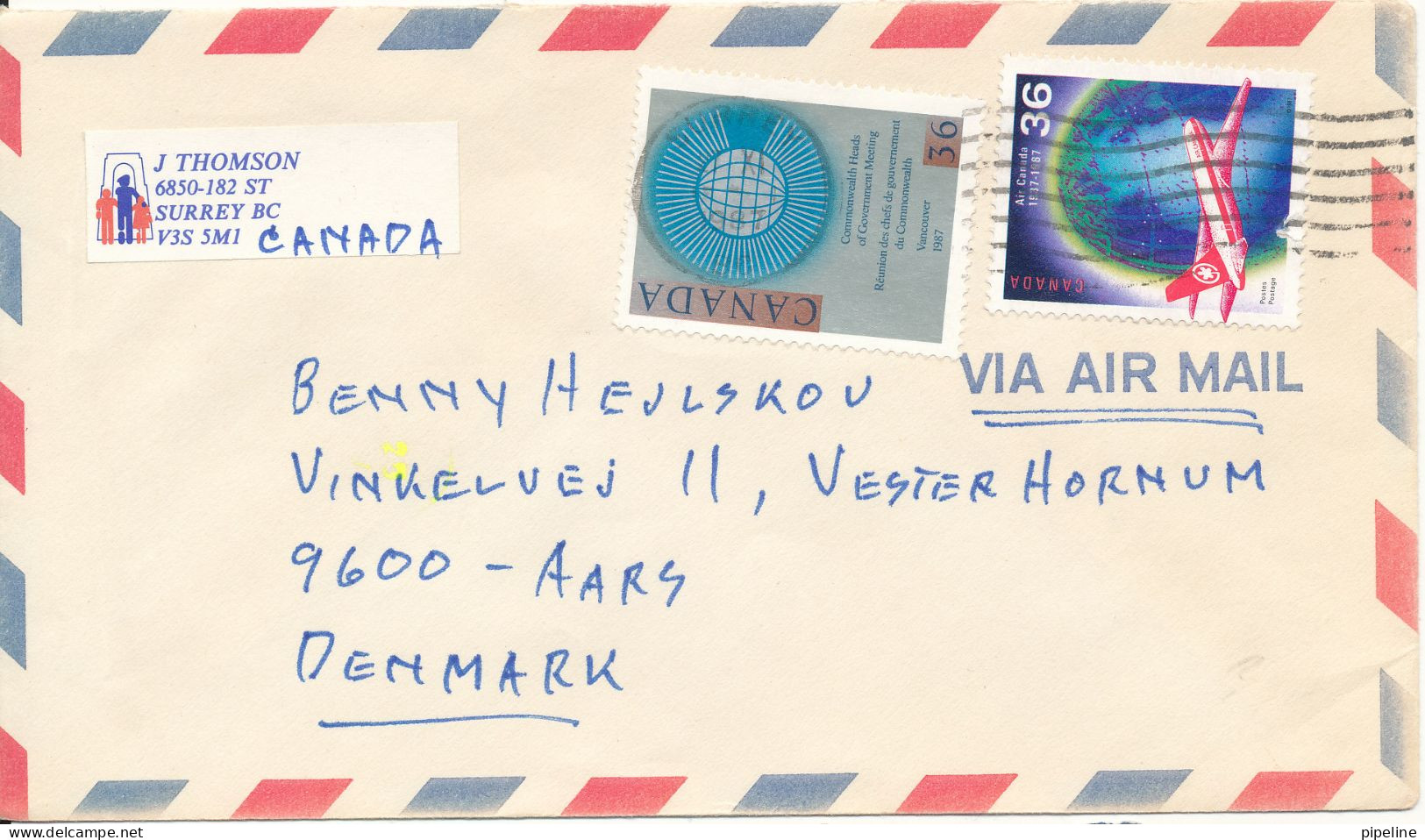 Canada Air Mail Cover Sent To Denmark - Luchtpost