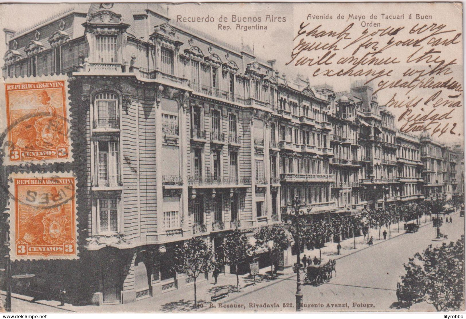 ARGENTINA - Avenida De Mayo De Tacuari A Buen Orden - Good Stamps & Postmark S 1903 - Undivided Rear - Argentine