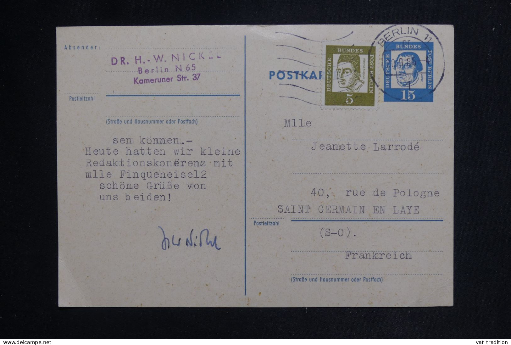 ALLEMAGNE - Entier Postal + Complément De Berlin Pour La France En 1966 - L 150032 - Postkarten - Gebraucht