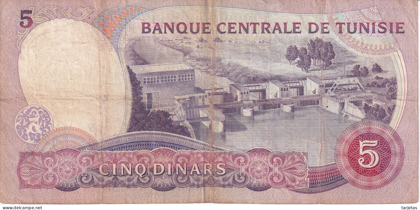 BILLETE DE TUNEZ DE 5 DINARS DEL AÑO 1983 (BANK NOTE) - Tusesië