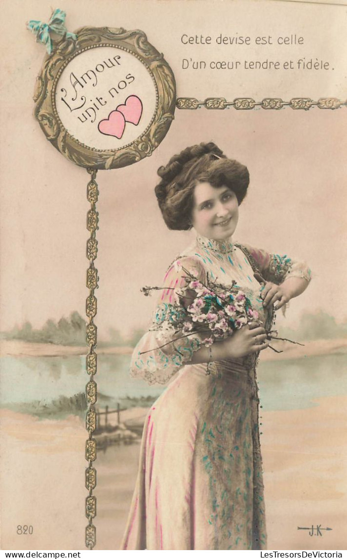 FANTAISIES - Femmes -  Seule - Cette Devise Est Celle D'un Cœur Tendre Et Fidèle - Carte Postale Ancienne - Vrouwen