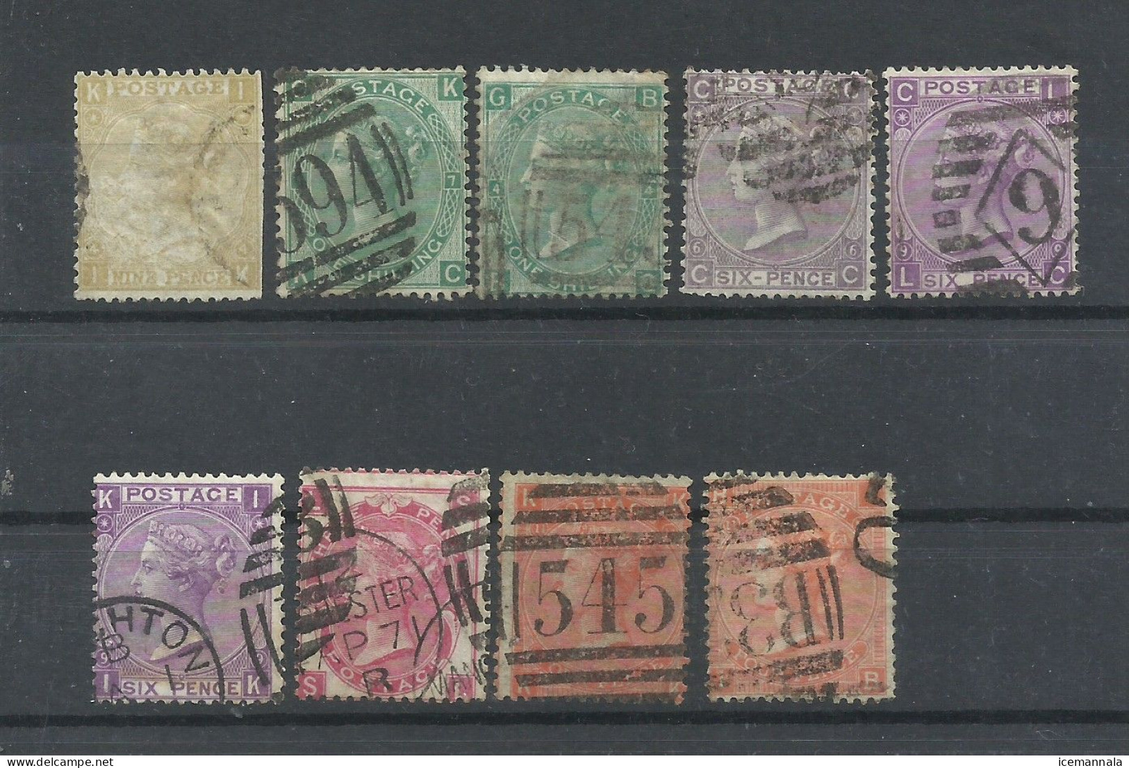 GRAN BRETAÑA,  LOTE  DE 9 SELLOS  USADOS , AÑOS  1865/69 - Used Stamps