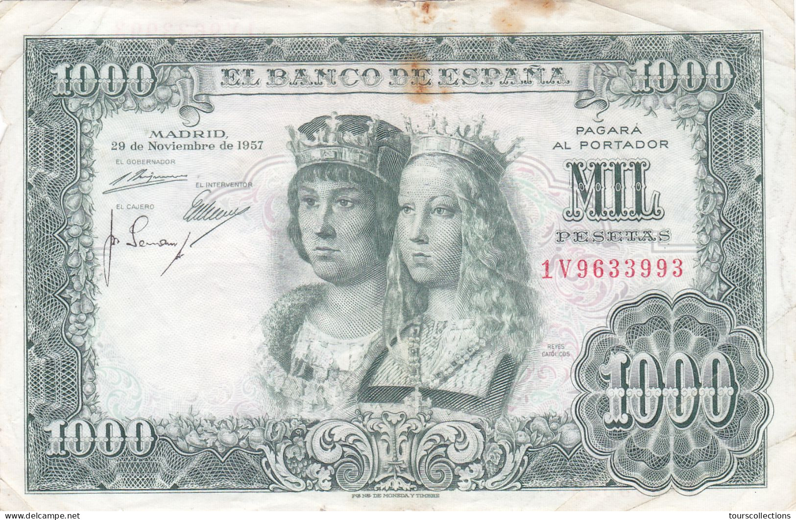 ESPAGNE - BILLET De BANQUE 1000 PESETAS 29/11/ 1957 - 1V9633993 - PICK 149 A Roi Ferdinand II D'Aragon Reine Isabelle I - 1000 Pesetas