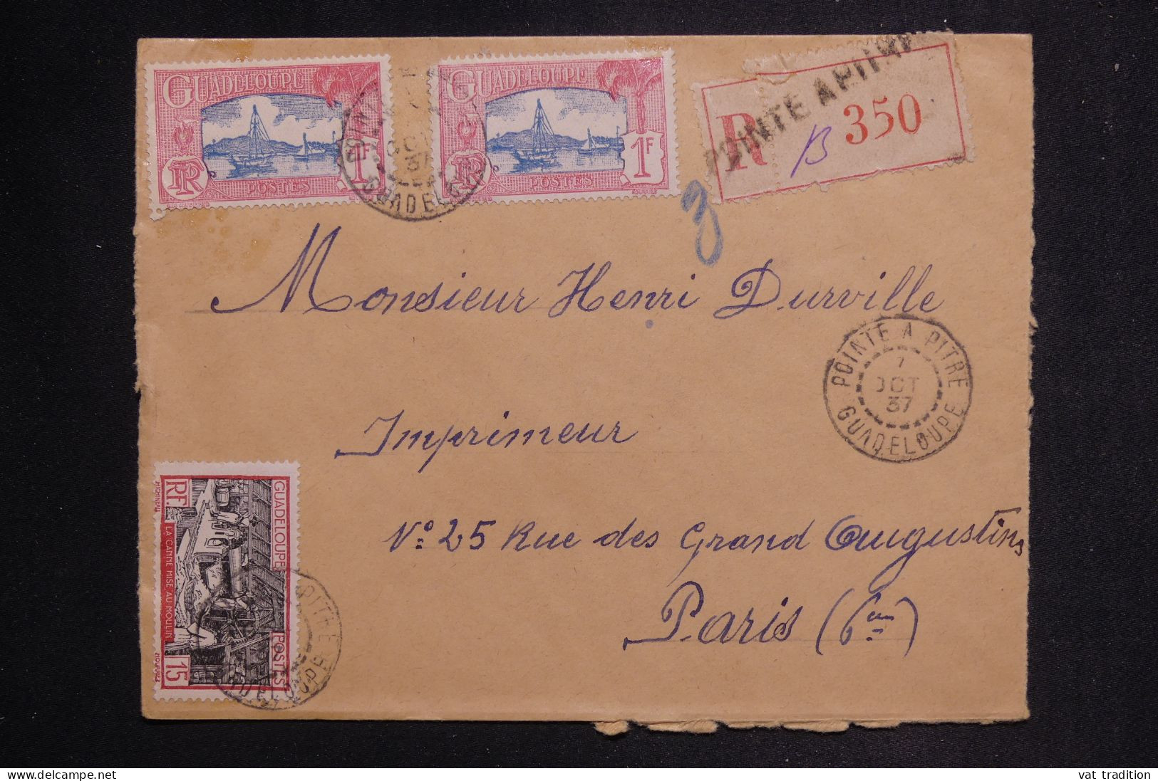 GUADELOUPE - Enveloppe En Recommandé De Pointe à Pitre Pour Paris En 1937 - L 150042 - Lettres & Documents