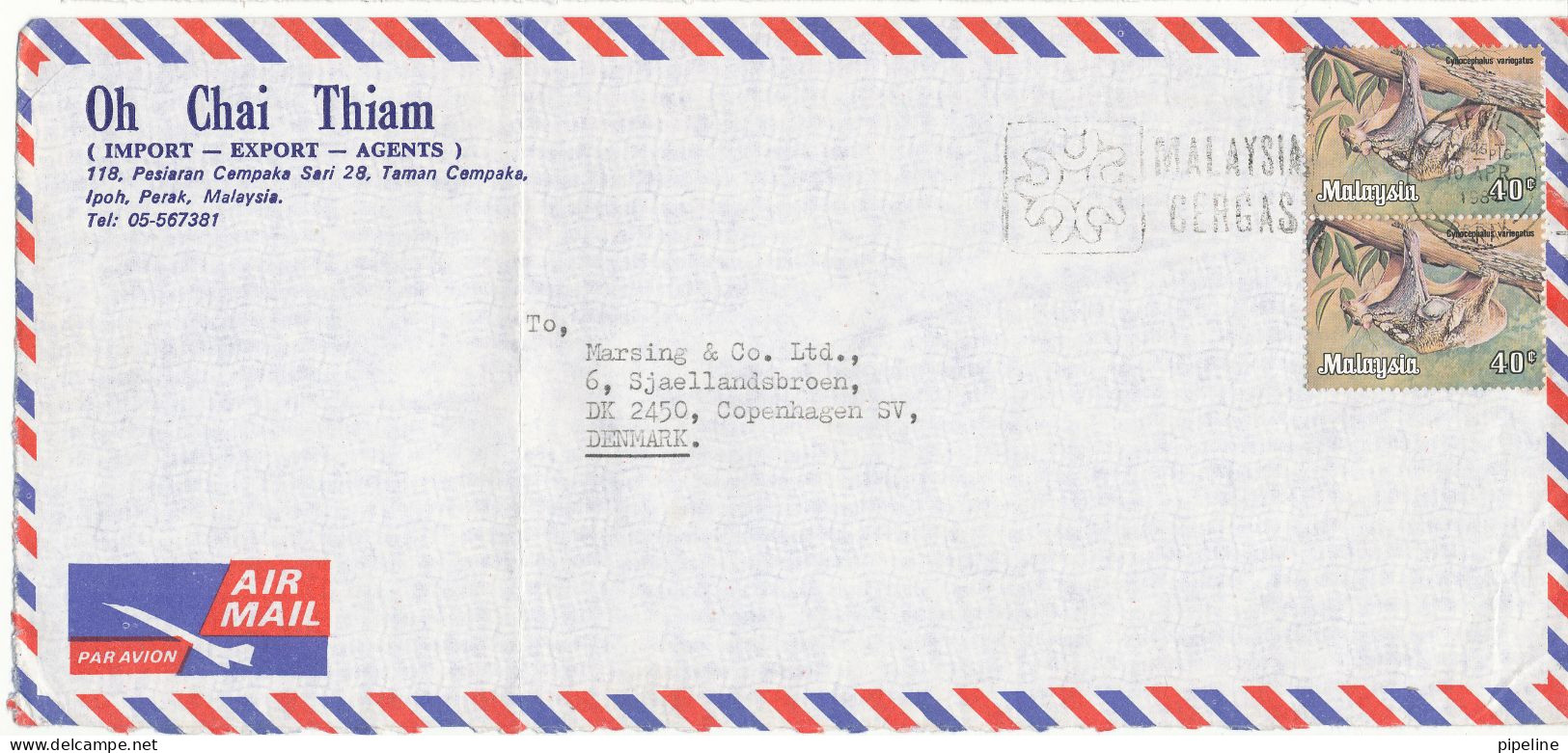 Malaysia Air Mail Cover Sent To Denmark 10-4-1984 (the Cover Is Bended) - Malaysia (1964-...)