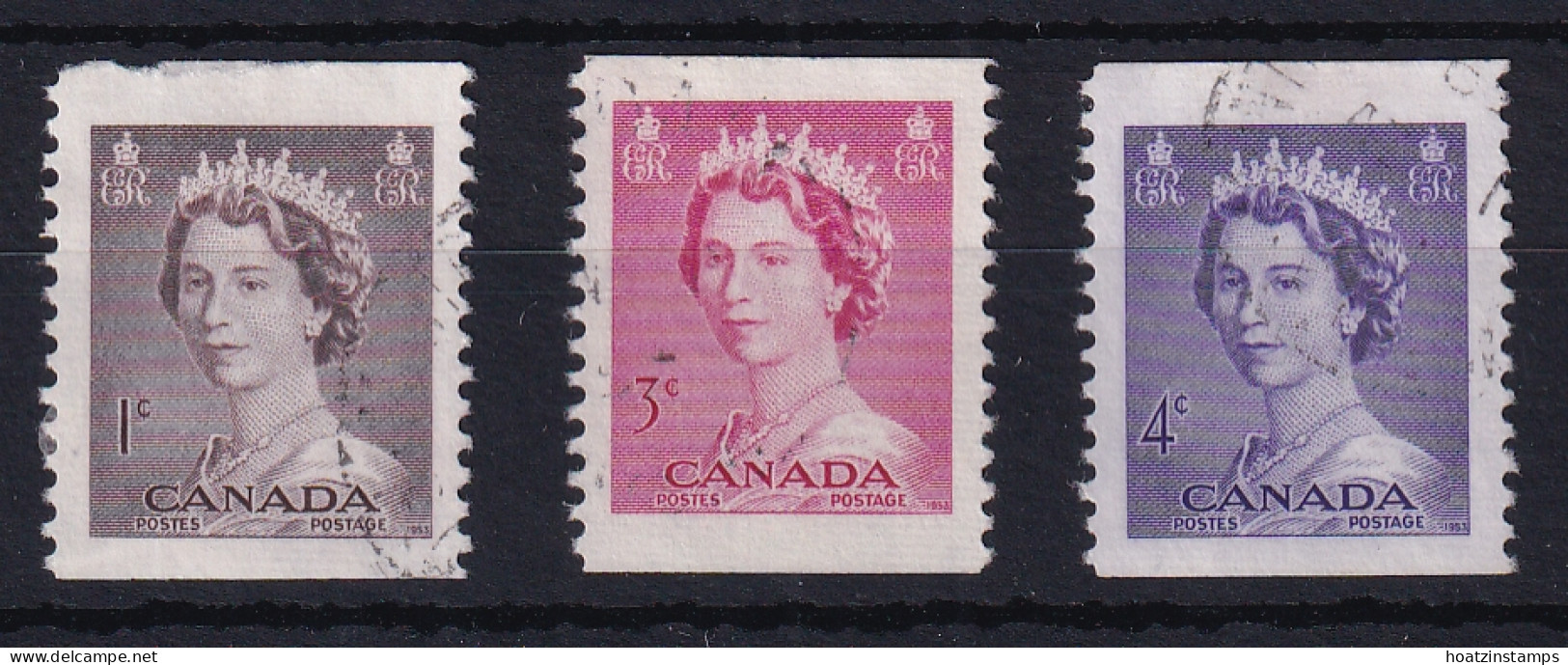 Canada: 1953   QE II Booklet Stamps   SG458-460   [Imperf X 12]    Used - Oblitérés